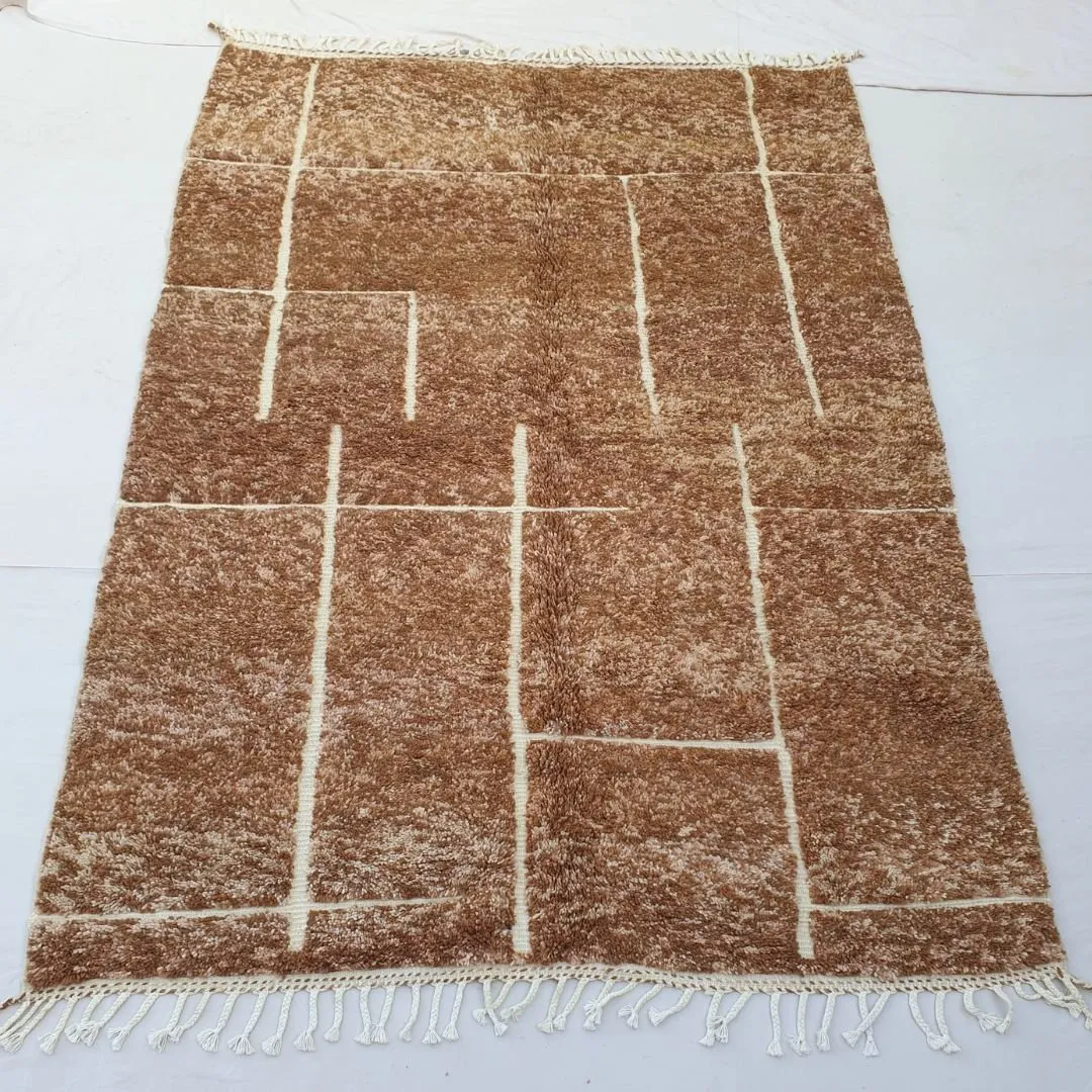 Ramla | Beige Brown Moroccan Rug 6x9 Soft Beni Ourain | Handmade Berber Wool Carpet | 6'82x9'38 Ft | 208x286 cm