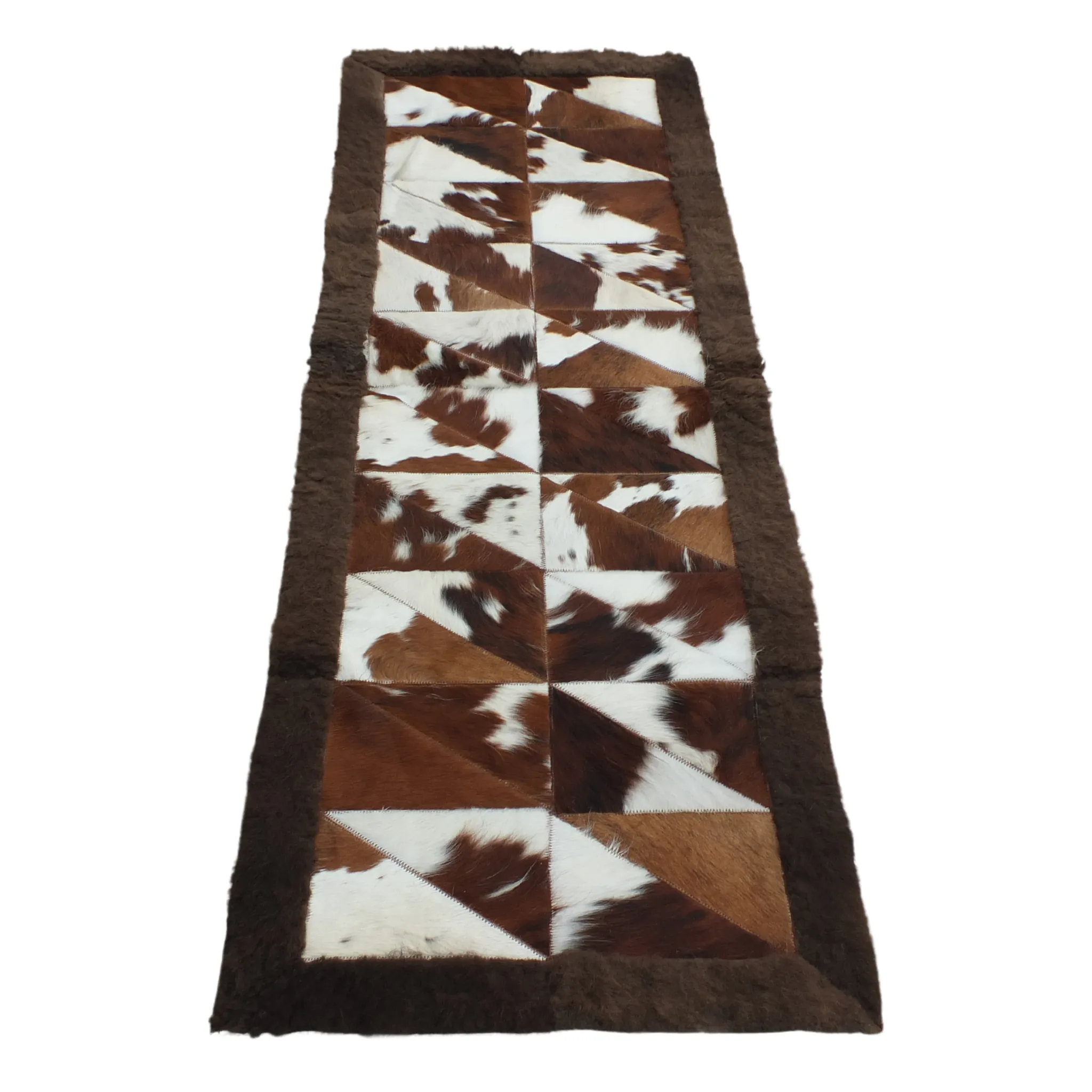 Rectangle Patchwork Area Rug - Cowhide Center, Bison Edge- 2'x6