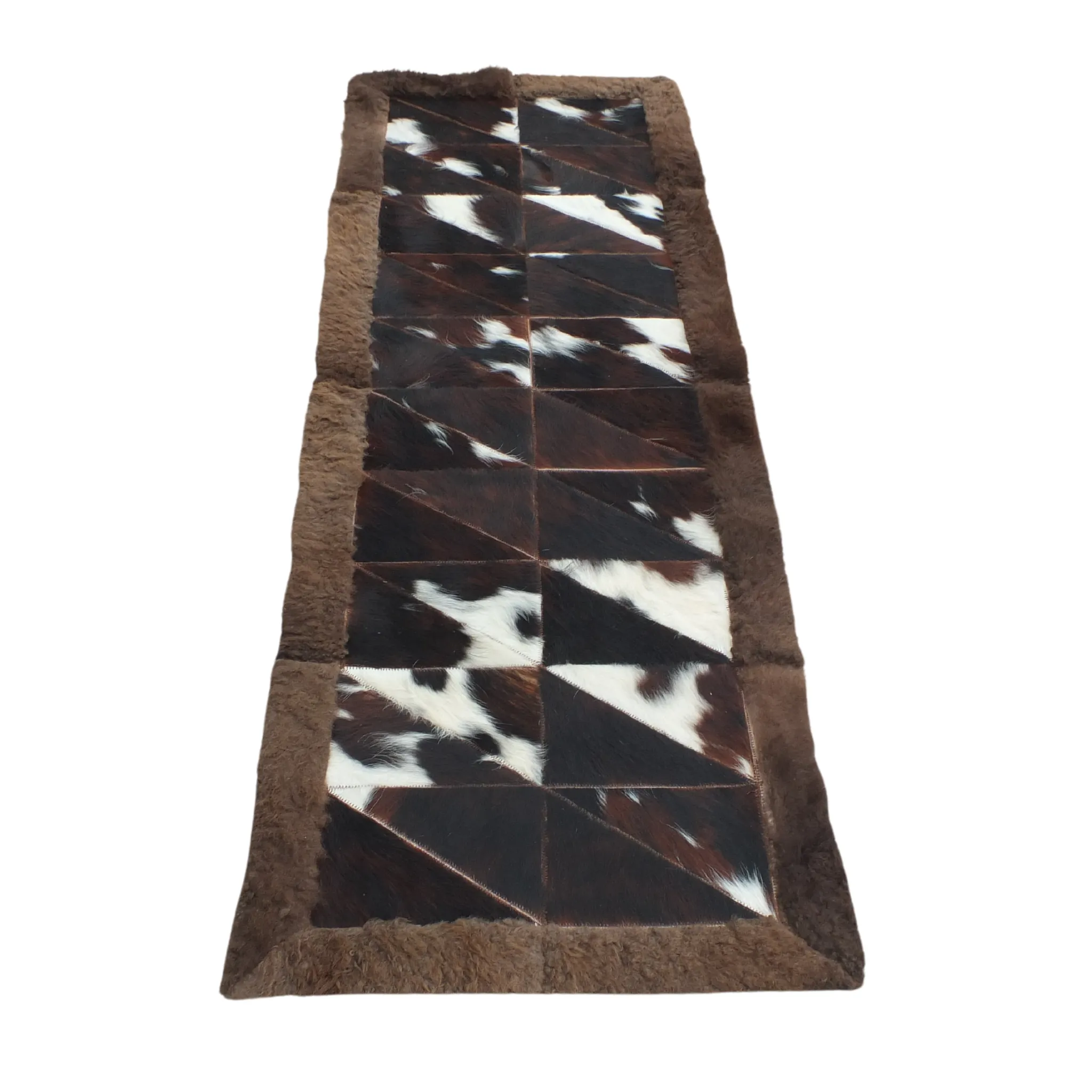 Rectangle Patchwork Area Rug - Cowhide Center, Bison Edge- 2'x6
