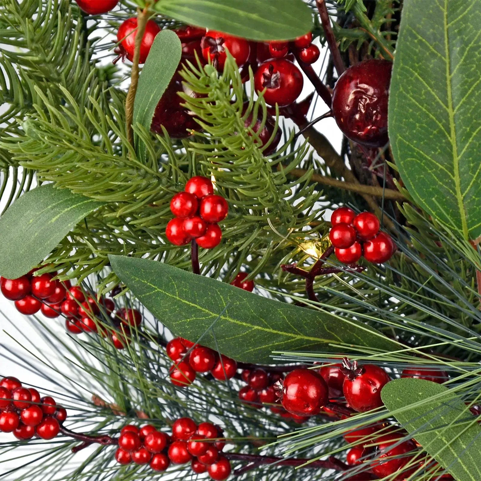 Red Berries Light Up Christmas Wreath Mixed Foliage 60cm