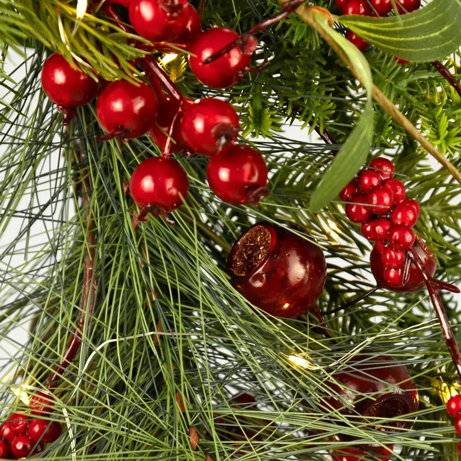 Red Berries Light Up Christmas Wreath Mixed Foliage 60cm