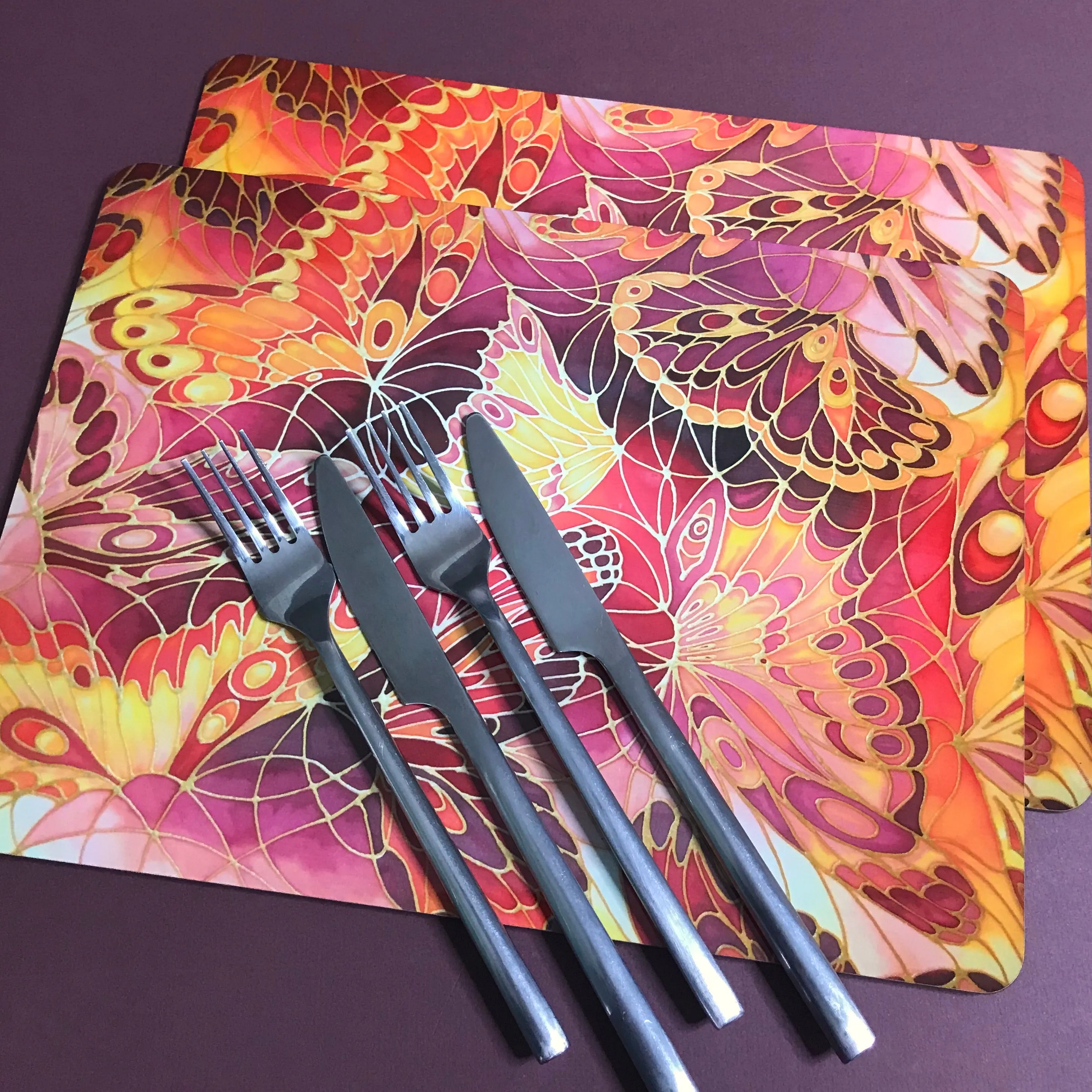 Red Butterflies Placemats & Coasters - Contemporary Table Mats - Durable Hardwearing Tableware