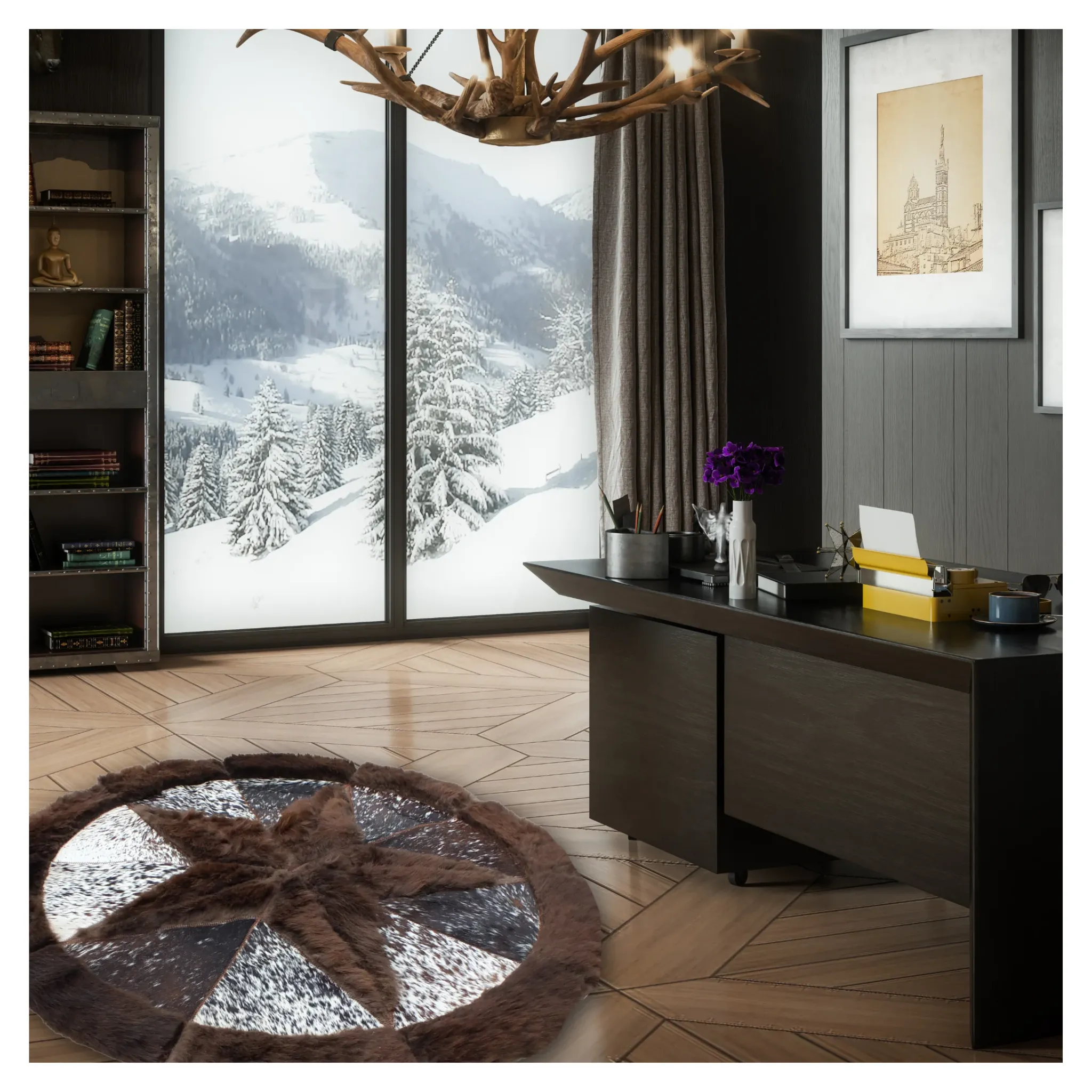Round Western Rug - Bison Star & Edge 72"