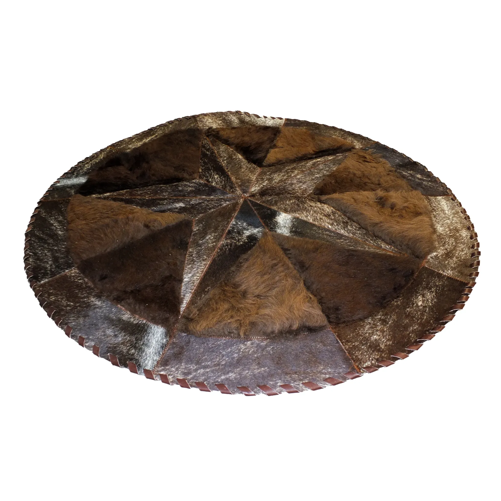 Round Western Rug - Cowhide Star & Edge, Bison Fill 42"