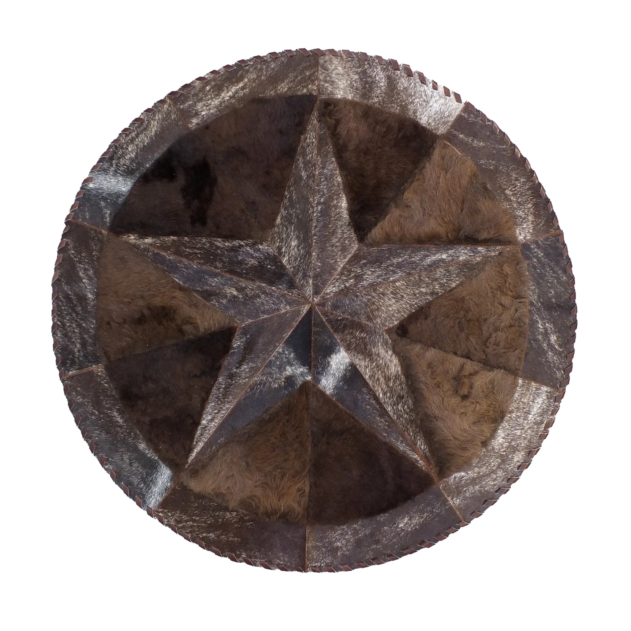 Round Western Rug - Cowhide Star & Edge, Bison Fill 42"
