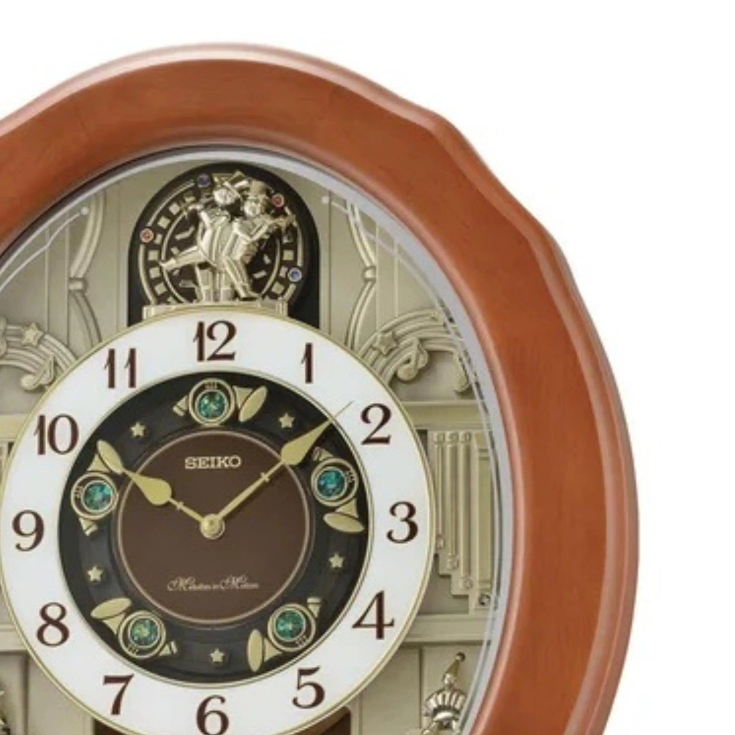 SEIKO Elegant Brown Oval Wooden Hourly Chime 30 Melody in Motion Home Decor Wall Clock with One Way Rotating Pendulum (Size: 40.8 x 11 x 48.4 CM | Weight: 2940 Gram) QXM604BT