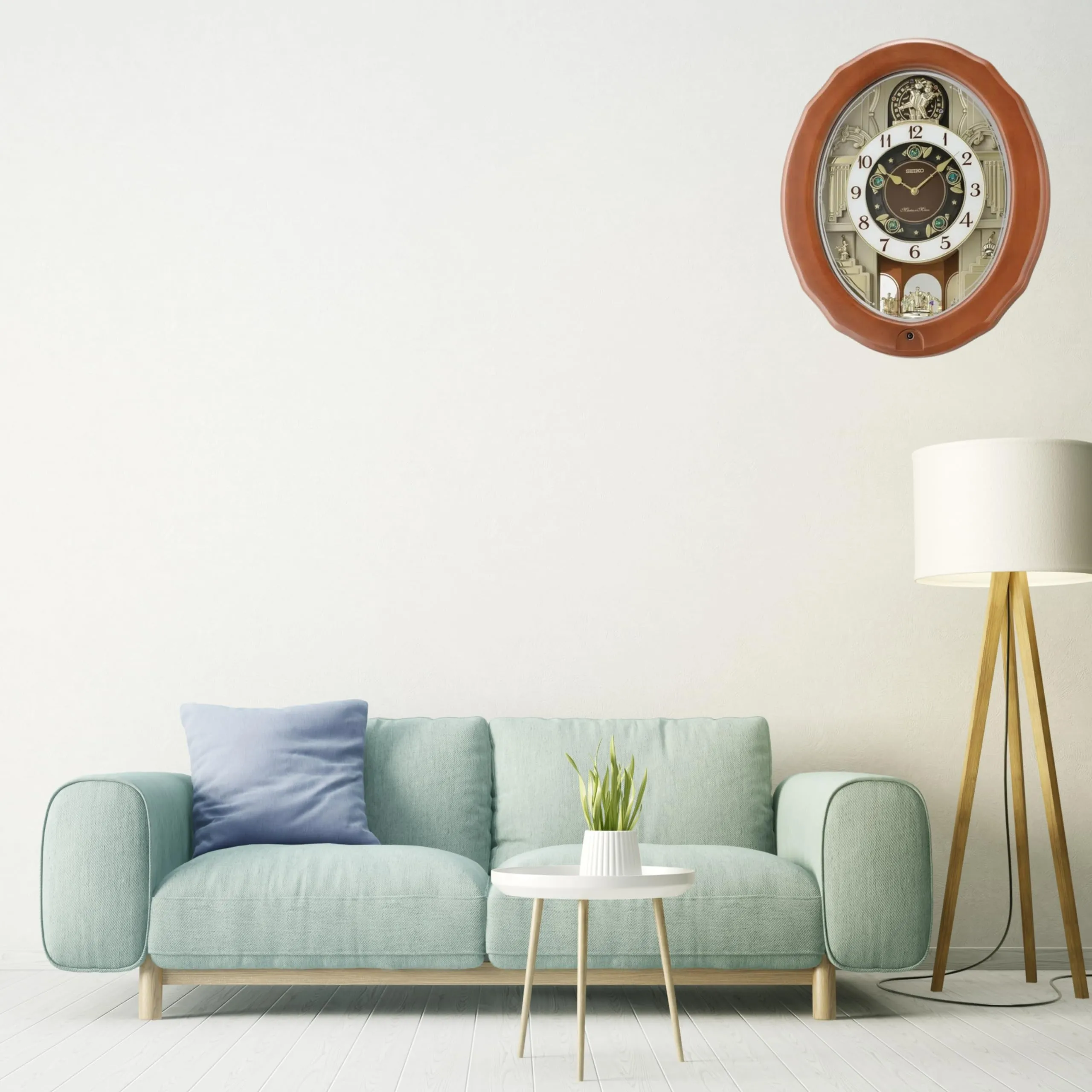 SEIKO Elegant Brown Oval Wooden Hourly Chime 30 Melody in Motion Home Decor Wall Clock with One Way Rotating Pendulum (Size: 40.8 x 11 x 48.4 CM | Weight: 2940 Gram) QXM604BT