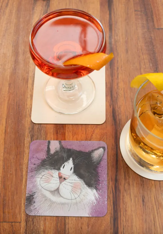 Set of 2 Alex Clark Frisky Cat Coasters