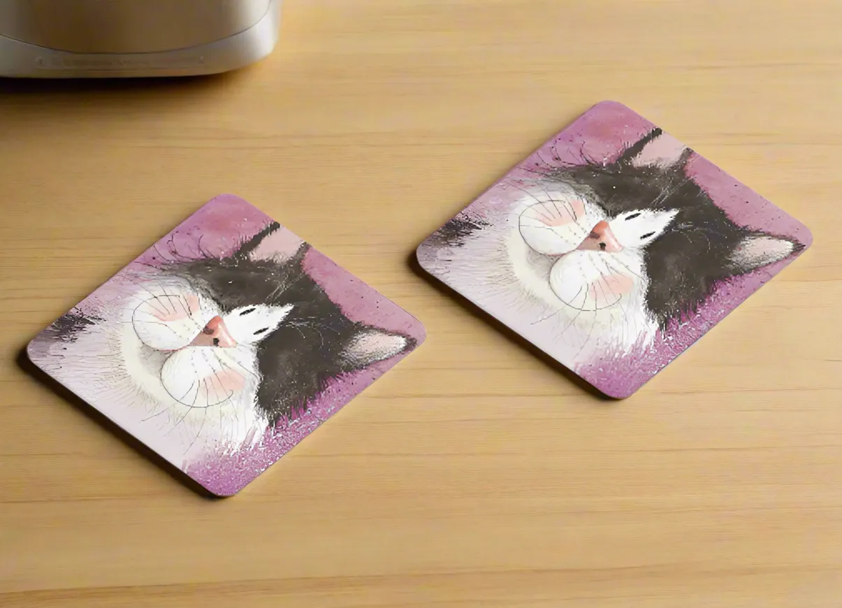 Set of 2 Alex Clark Frisky Cat Coasters
