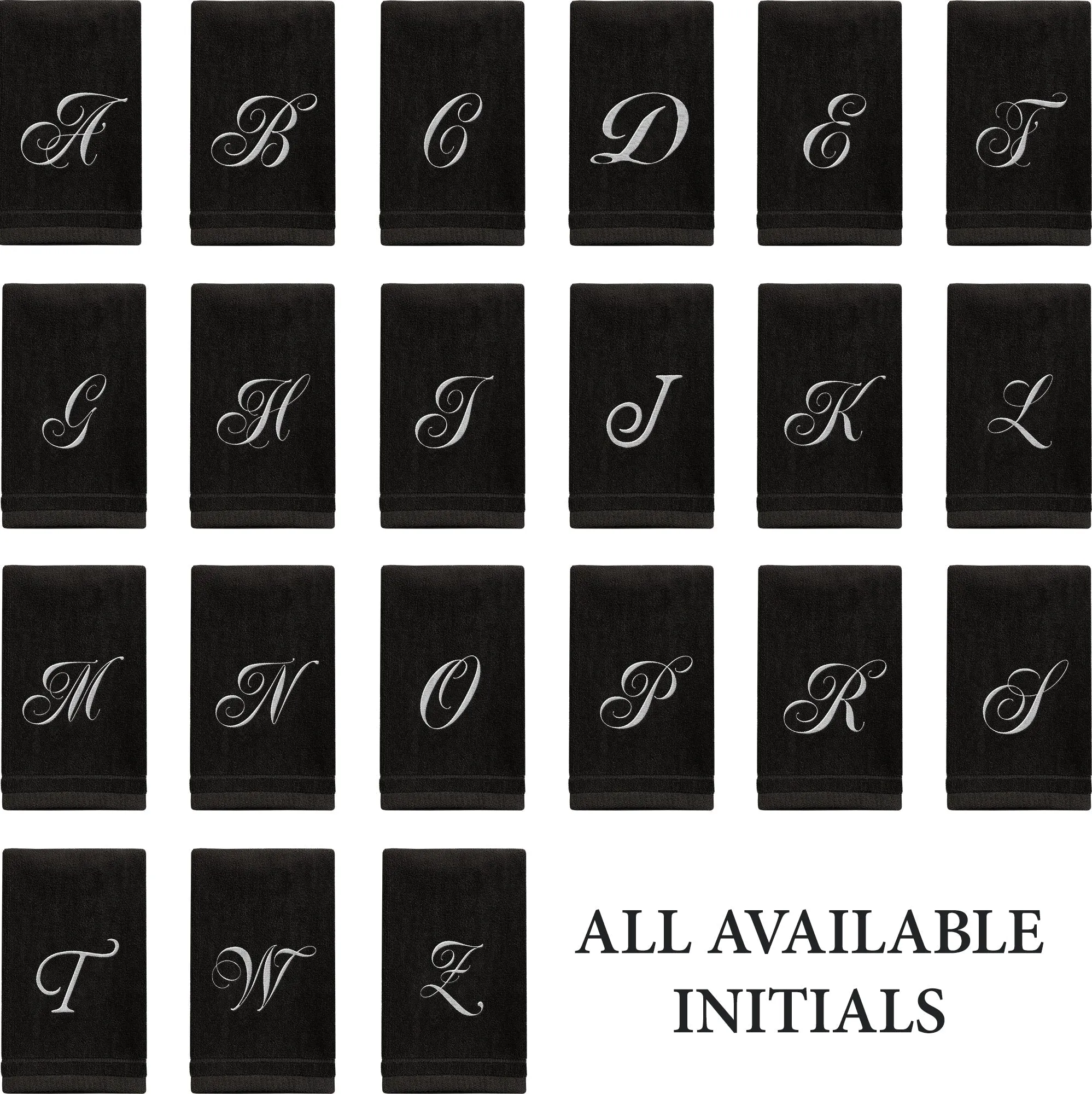 Set of 2 Black Monogrammed Towel - White Embroidered - Initial J