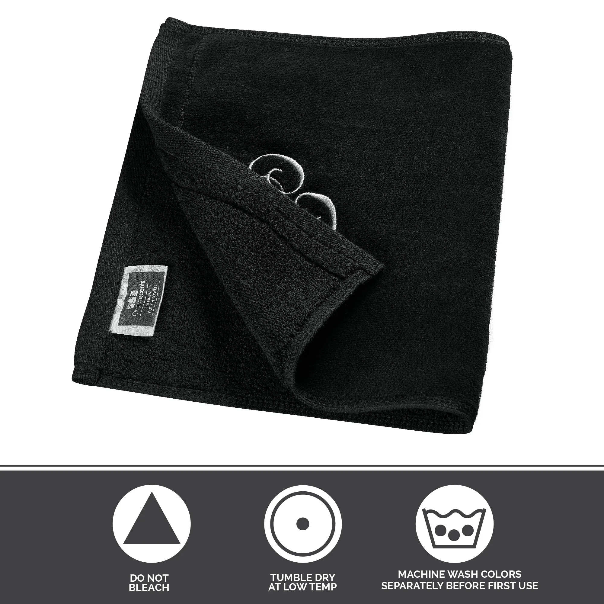 Set of 2 Black Monogrammed Towel - White Embroidered - Initial J