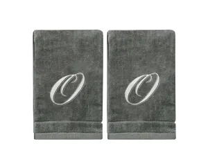 Set of 2 Silver Embroidered Monogrammed Towels - Initial O (Wholesale)
