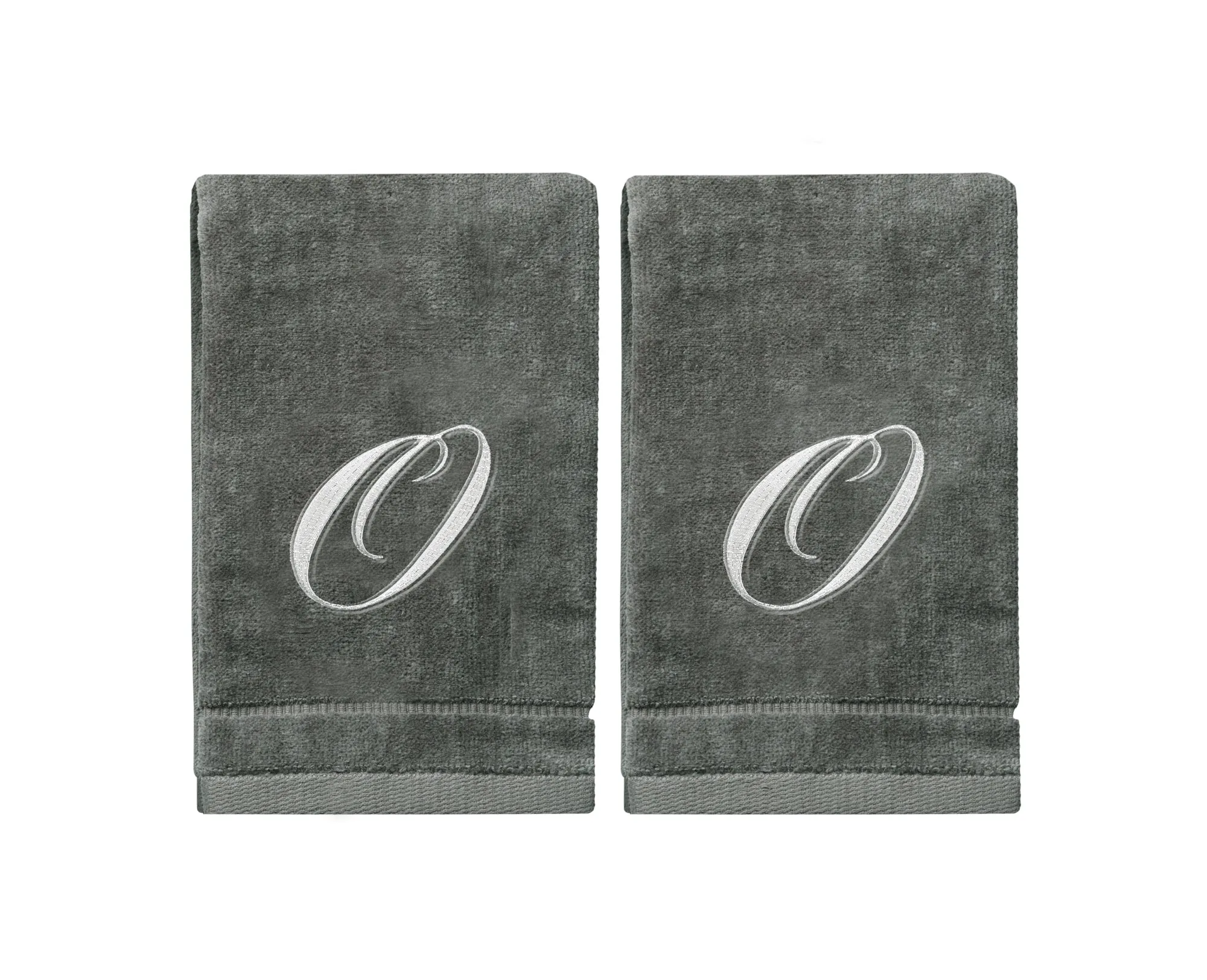 Set of 2 Silver Embroidered Monogrammed Towels - Initial O (Wholesale)