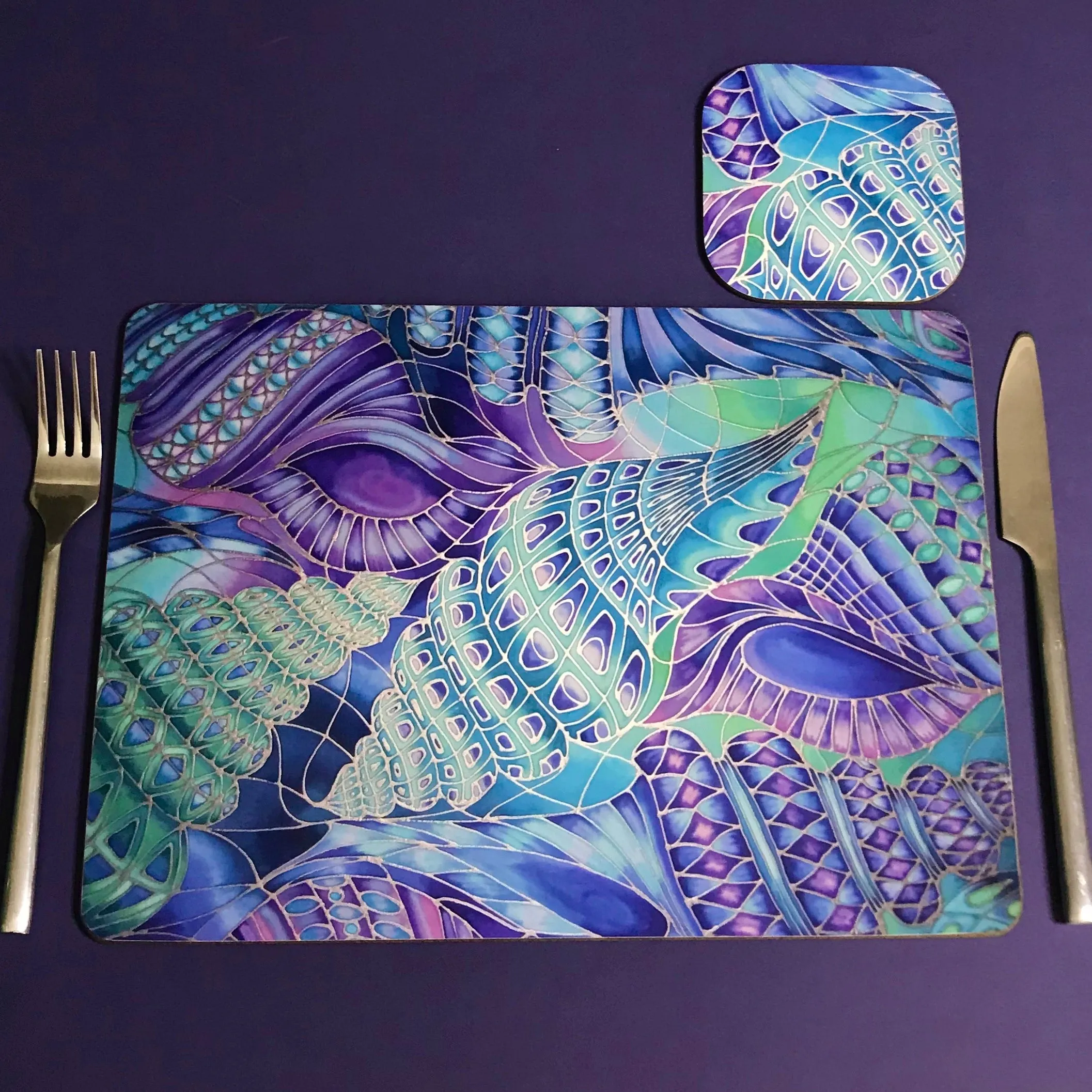 Shells Table Mats & Coasters - Blue Green Placemats & Coasters - Round Placemats & Coasters