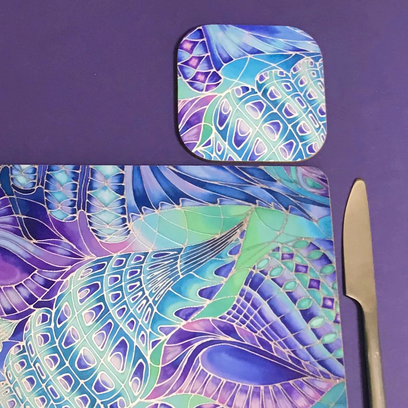 Shells Table Mats & Coasters - Blue Green Placemats & Coasters - Round Placemats & Coasters
