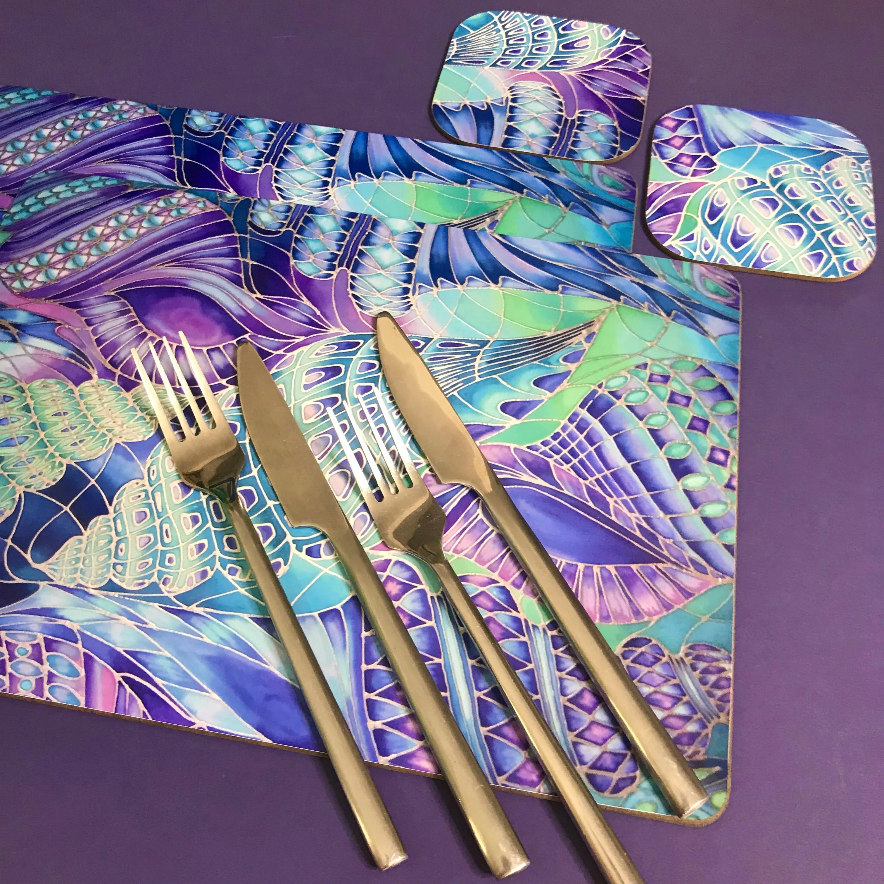 Shells Table Mats & Coasters - Blue Green Placemats & Coasters - Round Placemats & Coasters