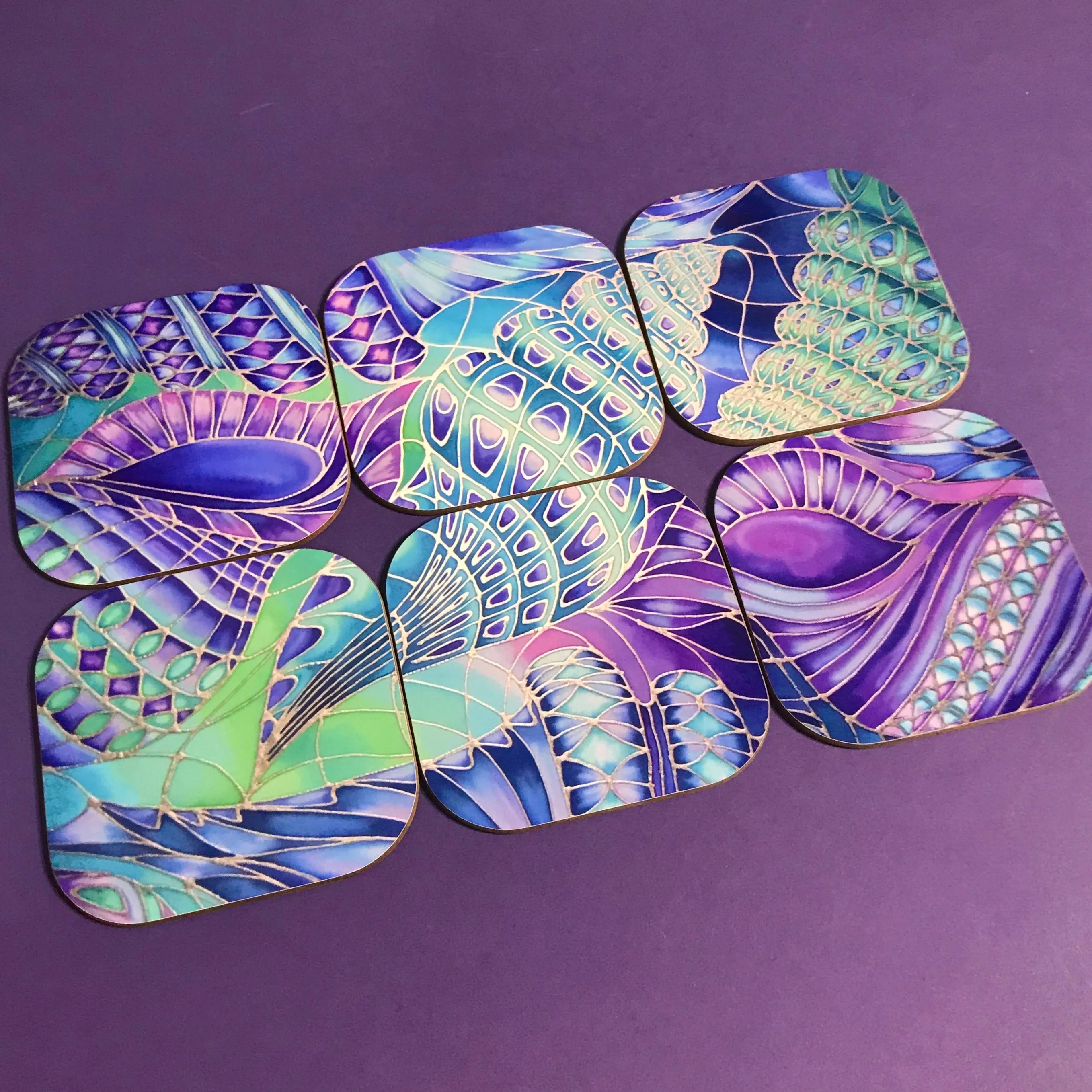 Shells Table Mats & Coasters - Blue Green Placemats & Coasters - Round Placemats & Coasters
