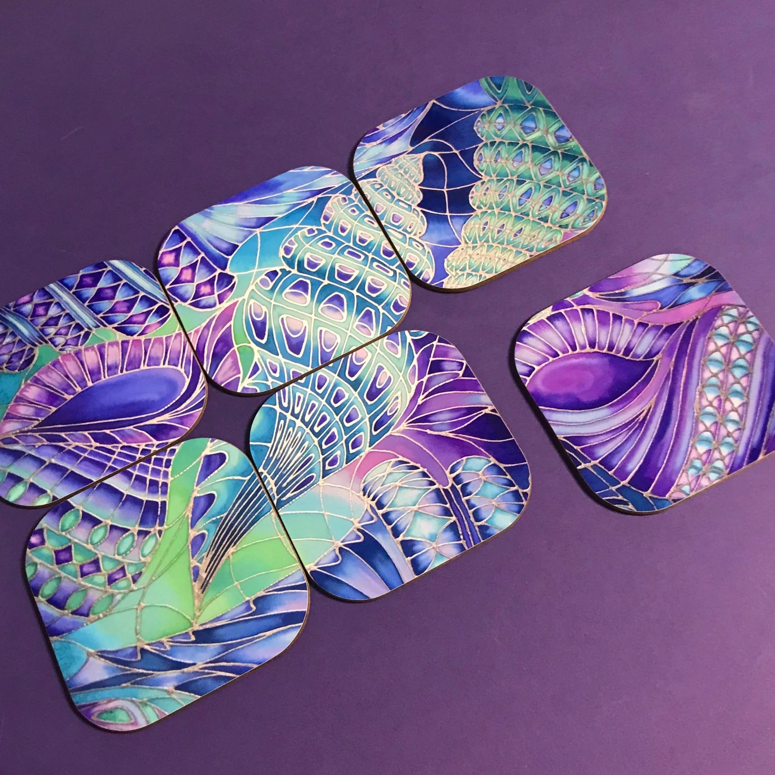 Shells Table Mats & Coasters - Blue Green Placemats & Coasters - Round Placemats & Coasters