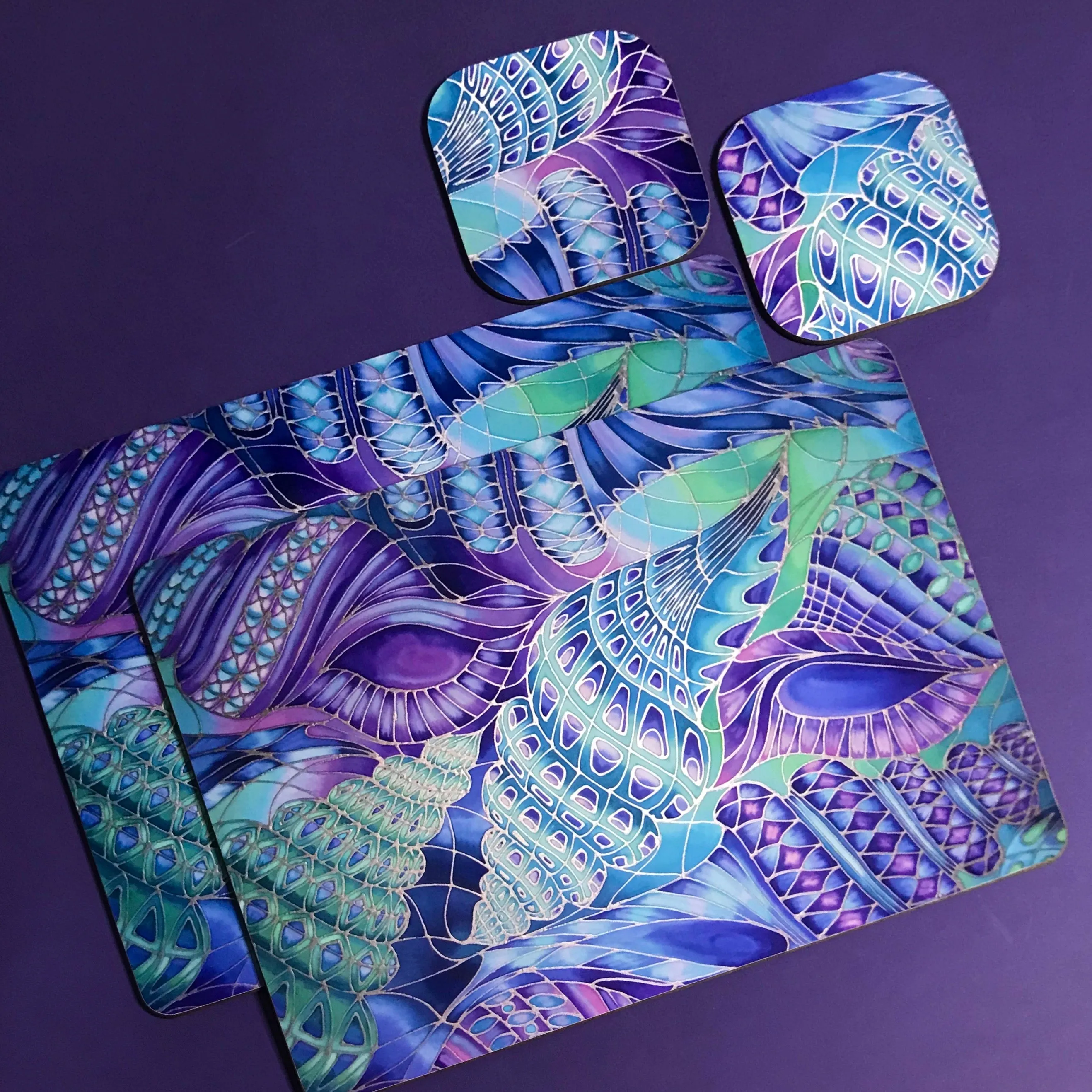 Shells Table Mats & Coasters - Blue Green Placemats & Coasters - Round Placemats & Coasters