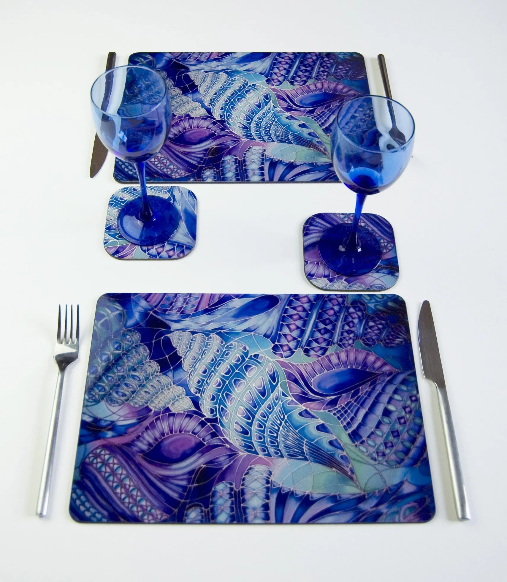 Shells Table Mats & Coasters - Blue Green Placemats & Coasters - Round Placemats & Coasters