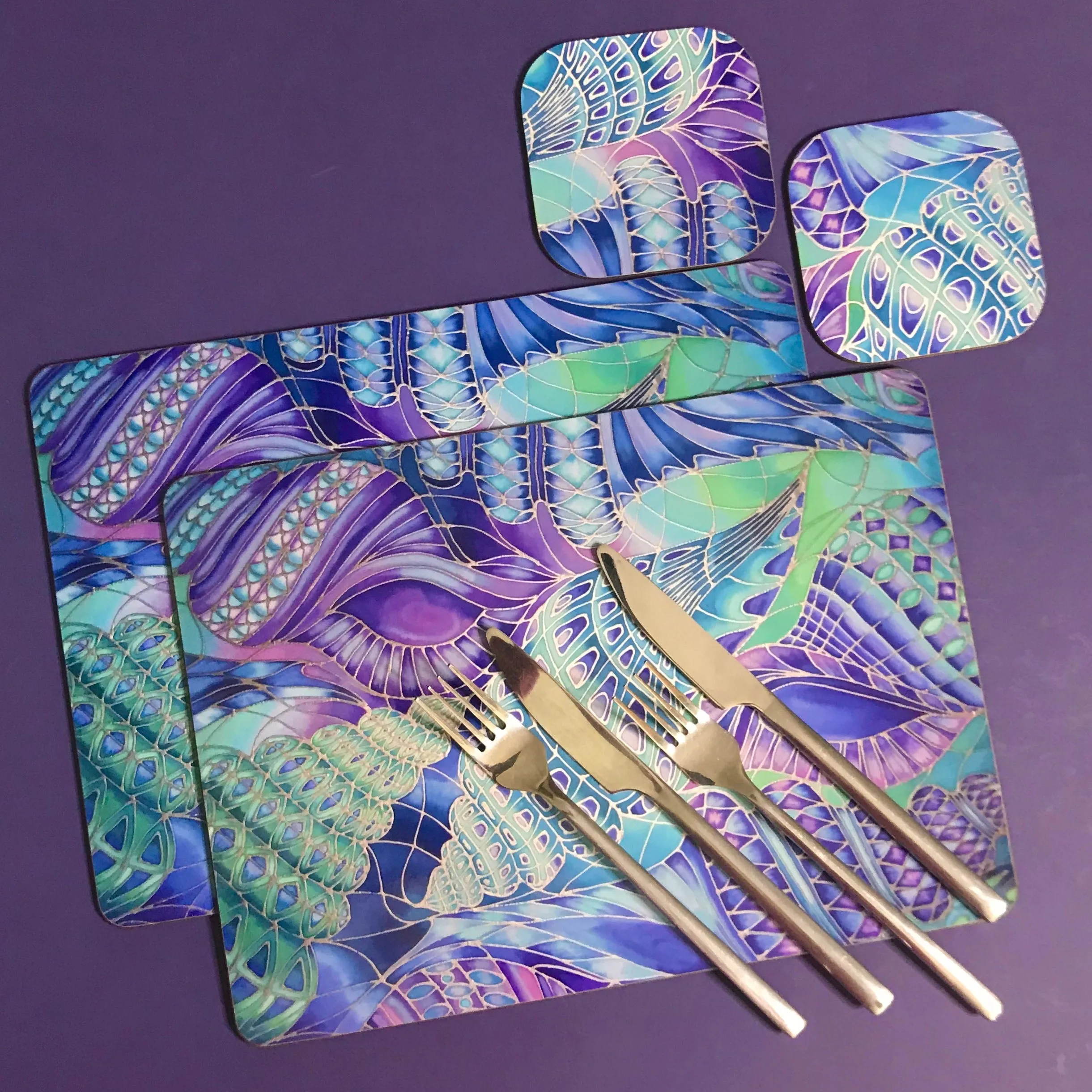 Shells Table Mats & Coasters - Blue Green Placemats & Coasters - Round Placemats & Coasters