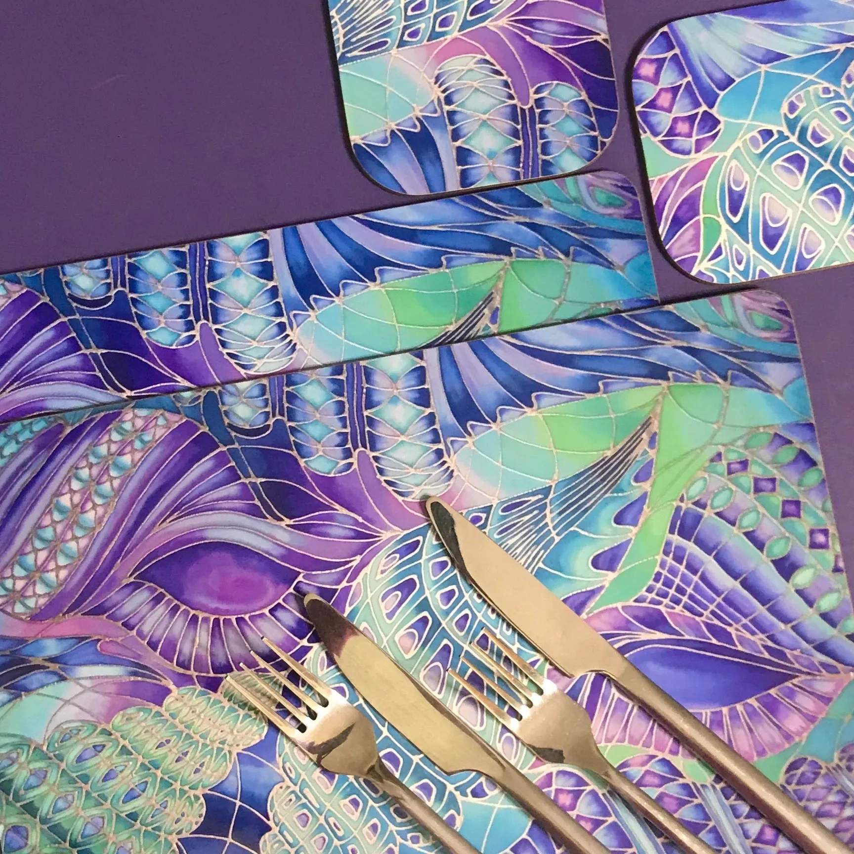 Shells Table Mats & Coasters - Blue Green Placemats & Coasters - Round Placemats & Coasters