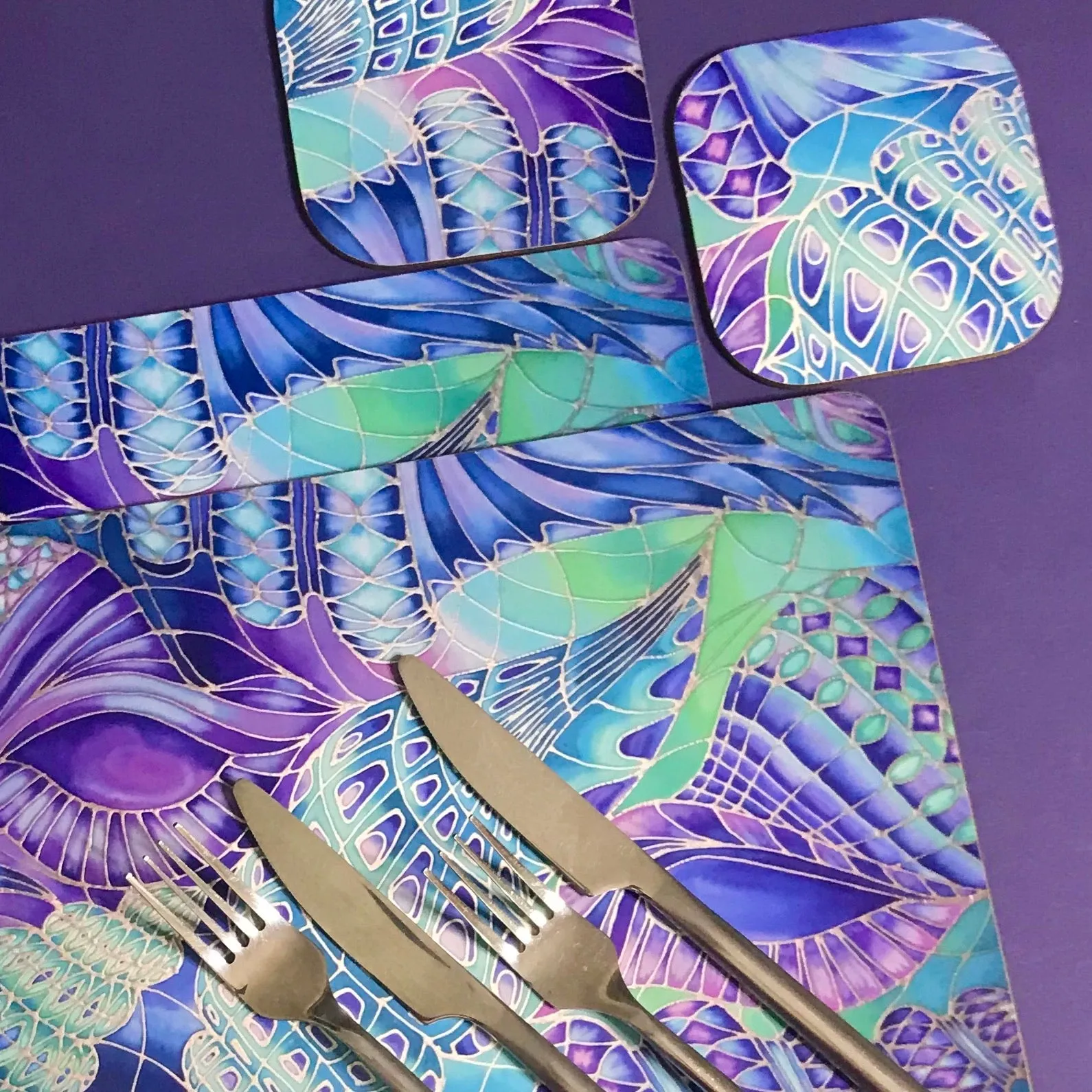 Shells Table Mats & Coasters - Blue Green Placemats & Coasters - Round Placemats & Coasters