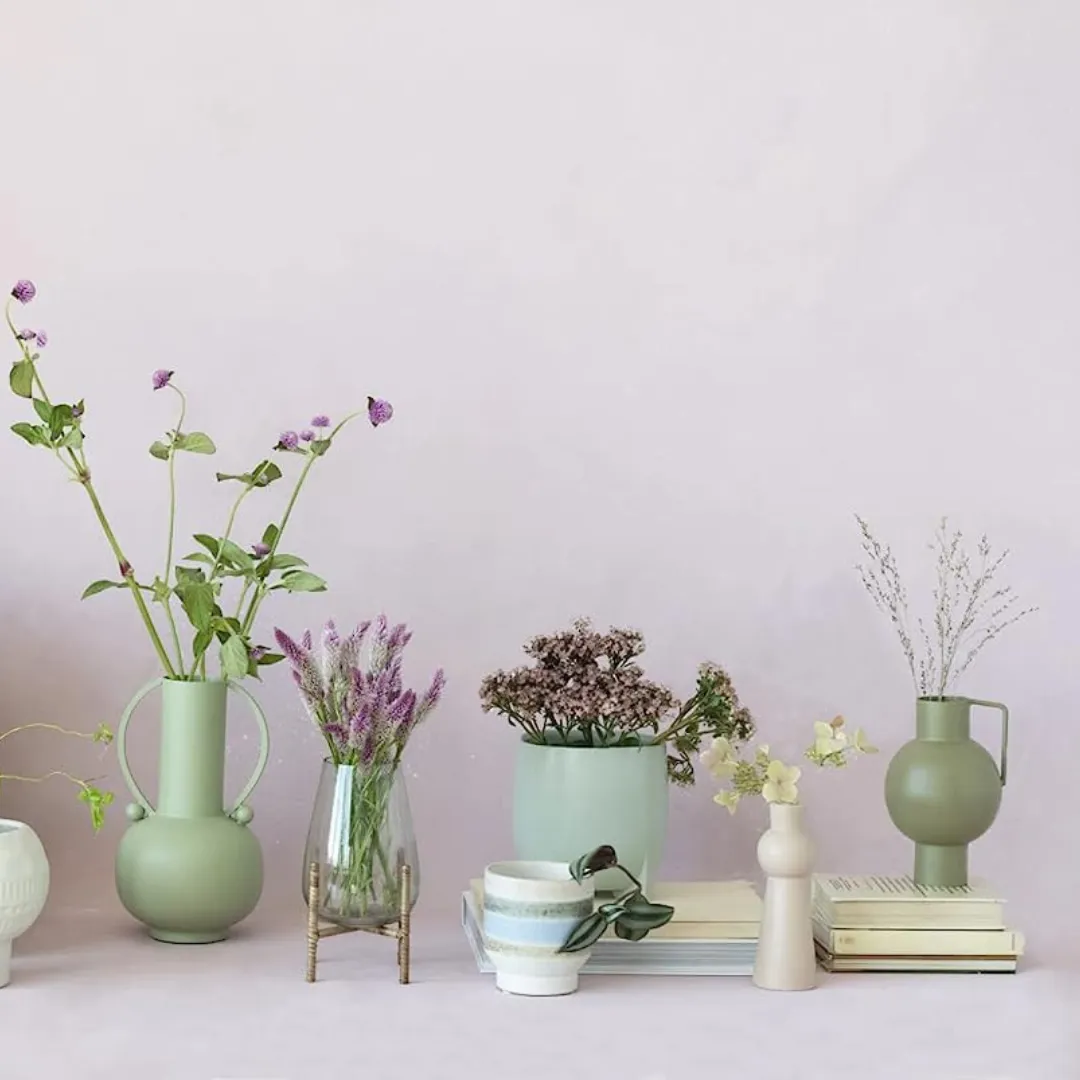 Small Green Metal Vase with Handle