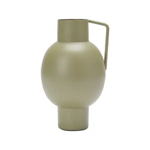Small Green Metal Vase with Handle