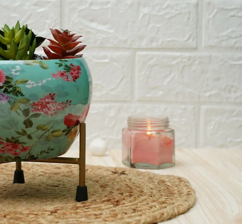 Small Pot for Indoor Plants | Blue Flower Print