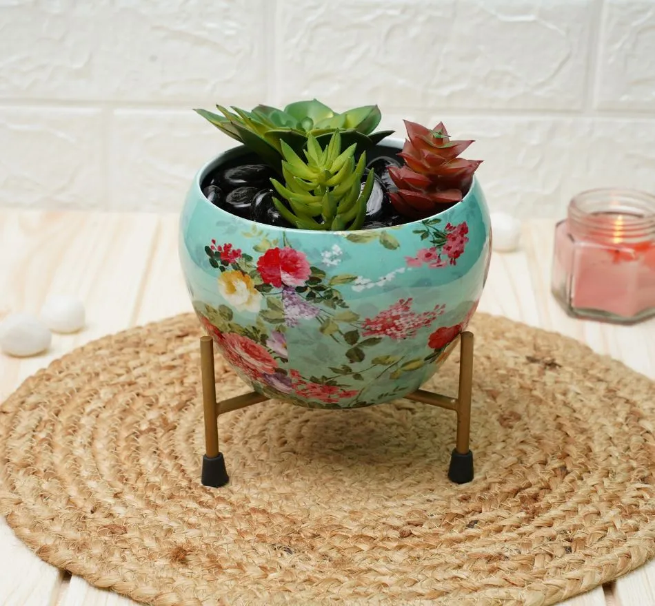 Small Pot for Indoor Plants | Blue Flower Print