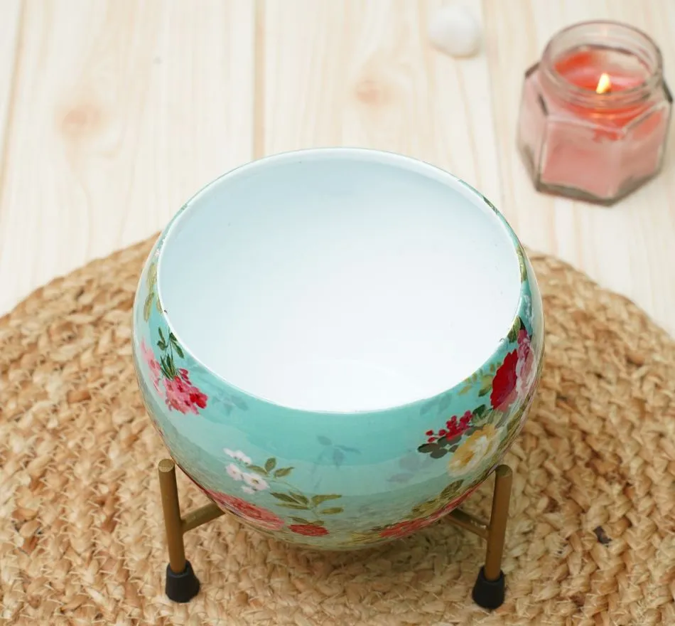 Small Pot for Indoor Plants | Blue Flower Print