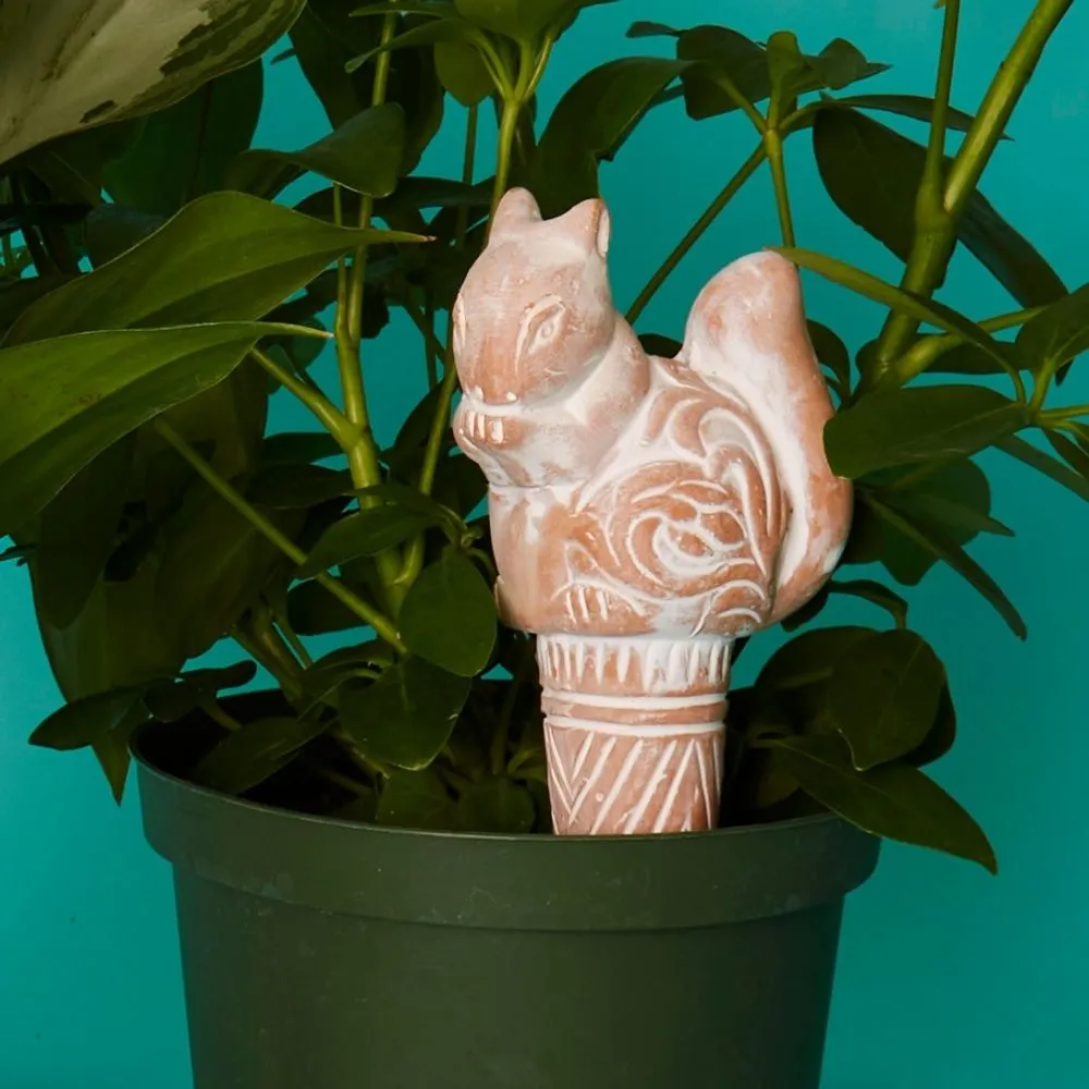 Snail Squirrel Terracotta Watering Stake Set