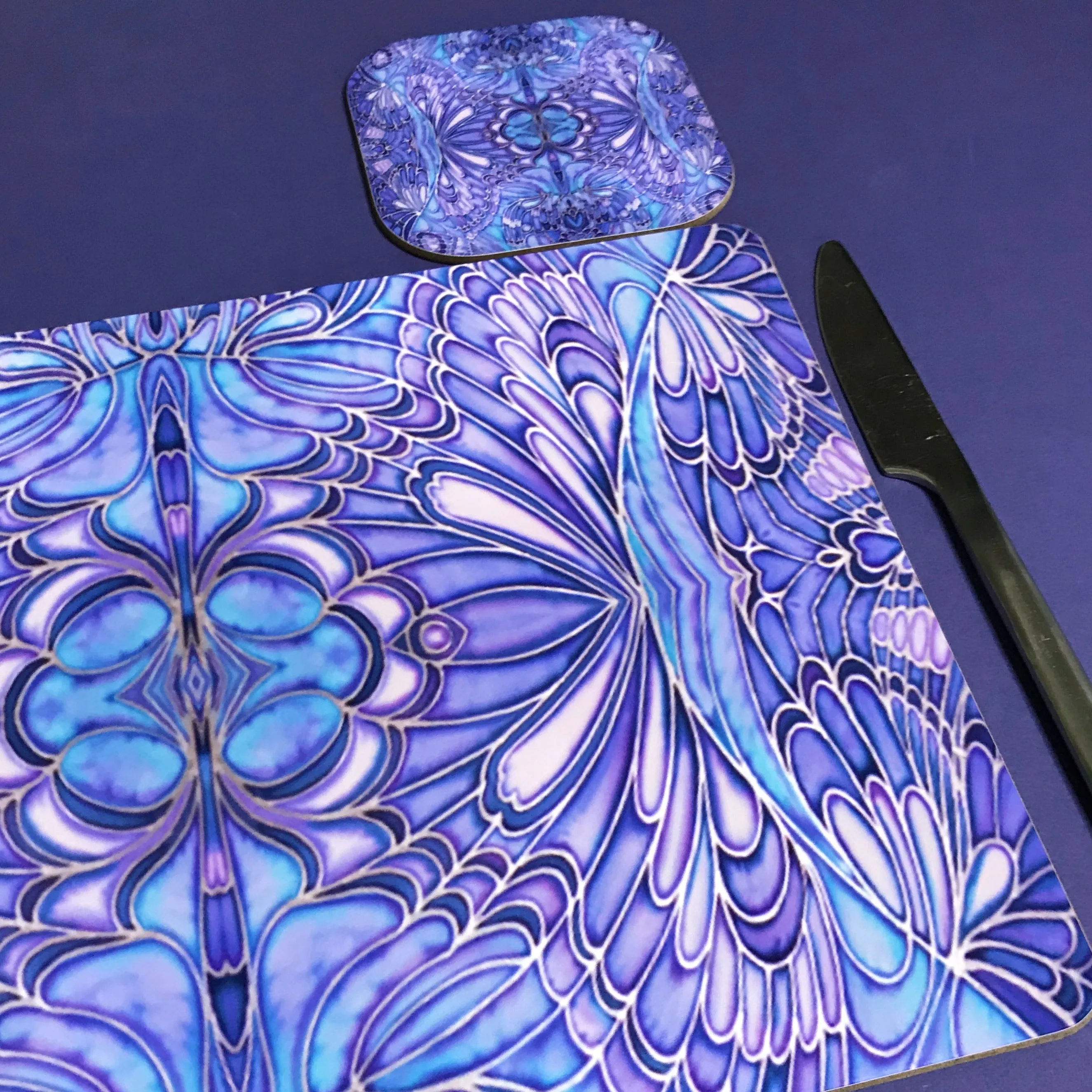 Soft Blue Lilac Butterfly Placemats and Coasters - Table Mats & Coasters, Blue Glass Chopping Boards