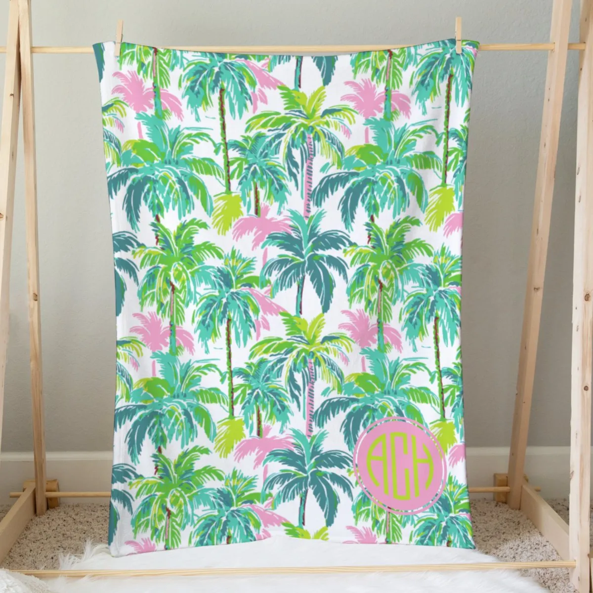 Southern Preppy Palms Monogrammed Minky Blanket