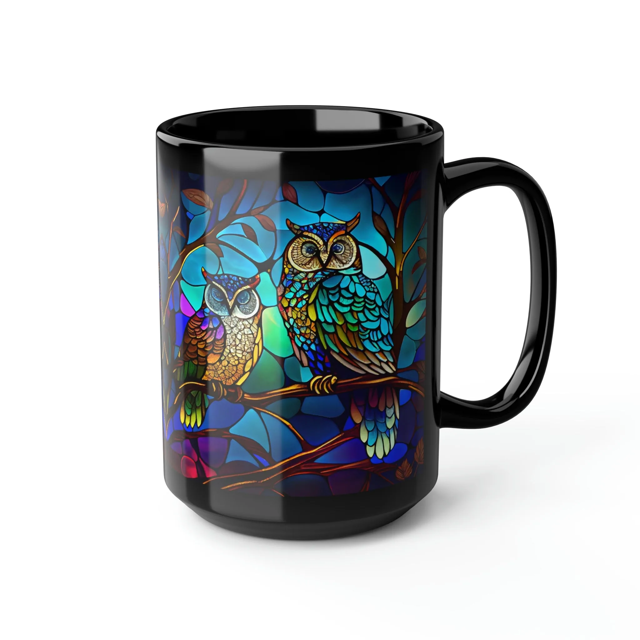 Stained Glass Owl 03 - Black Mug 15oz