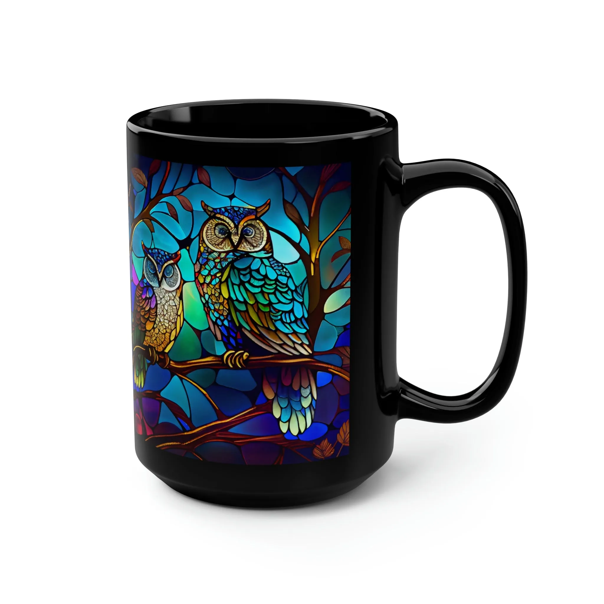 Stained Glass Owl 03 - Black Mug 15oz