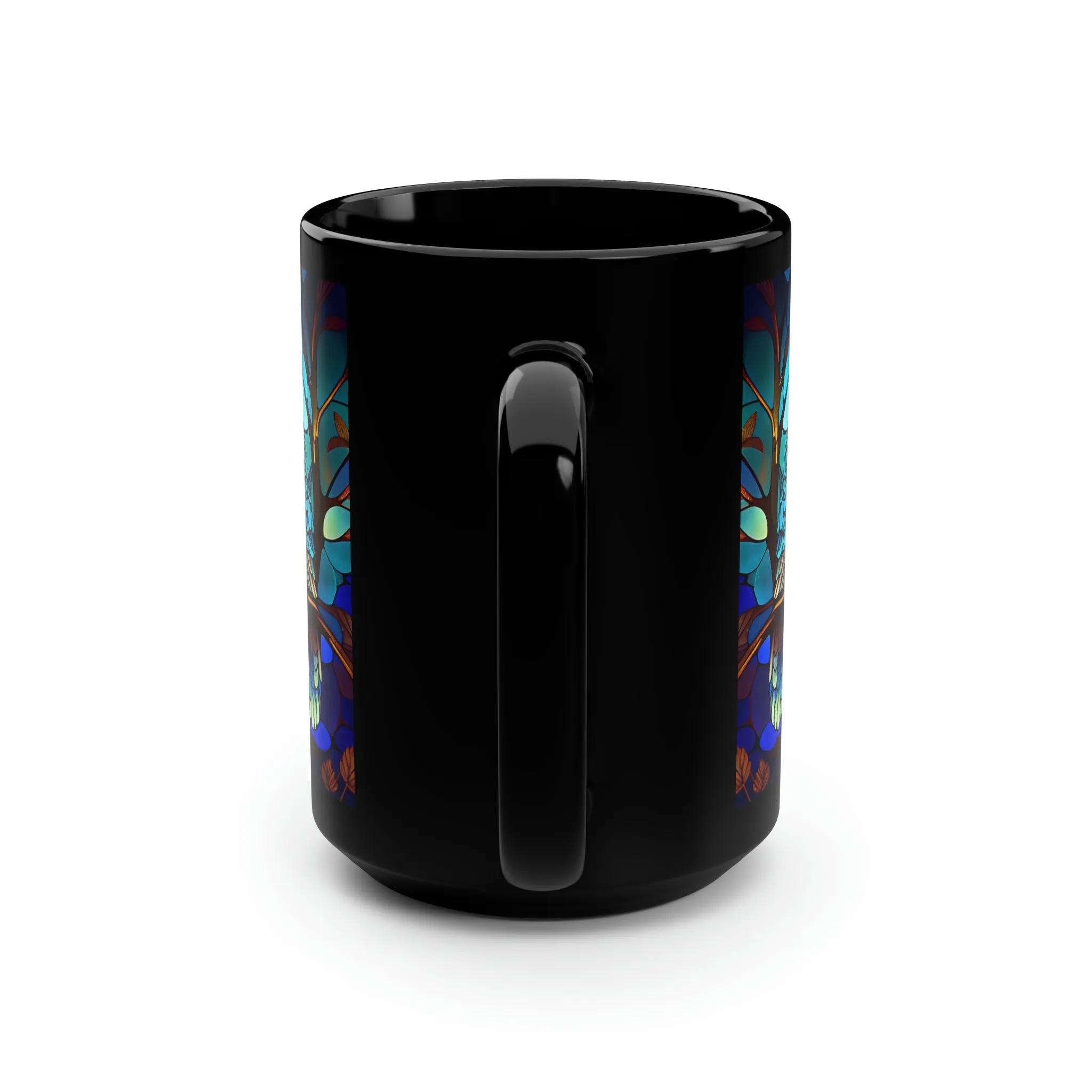 Stained Glass Owl 03 - Black Mug 15oz