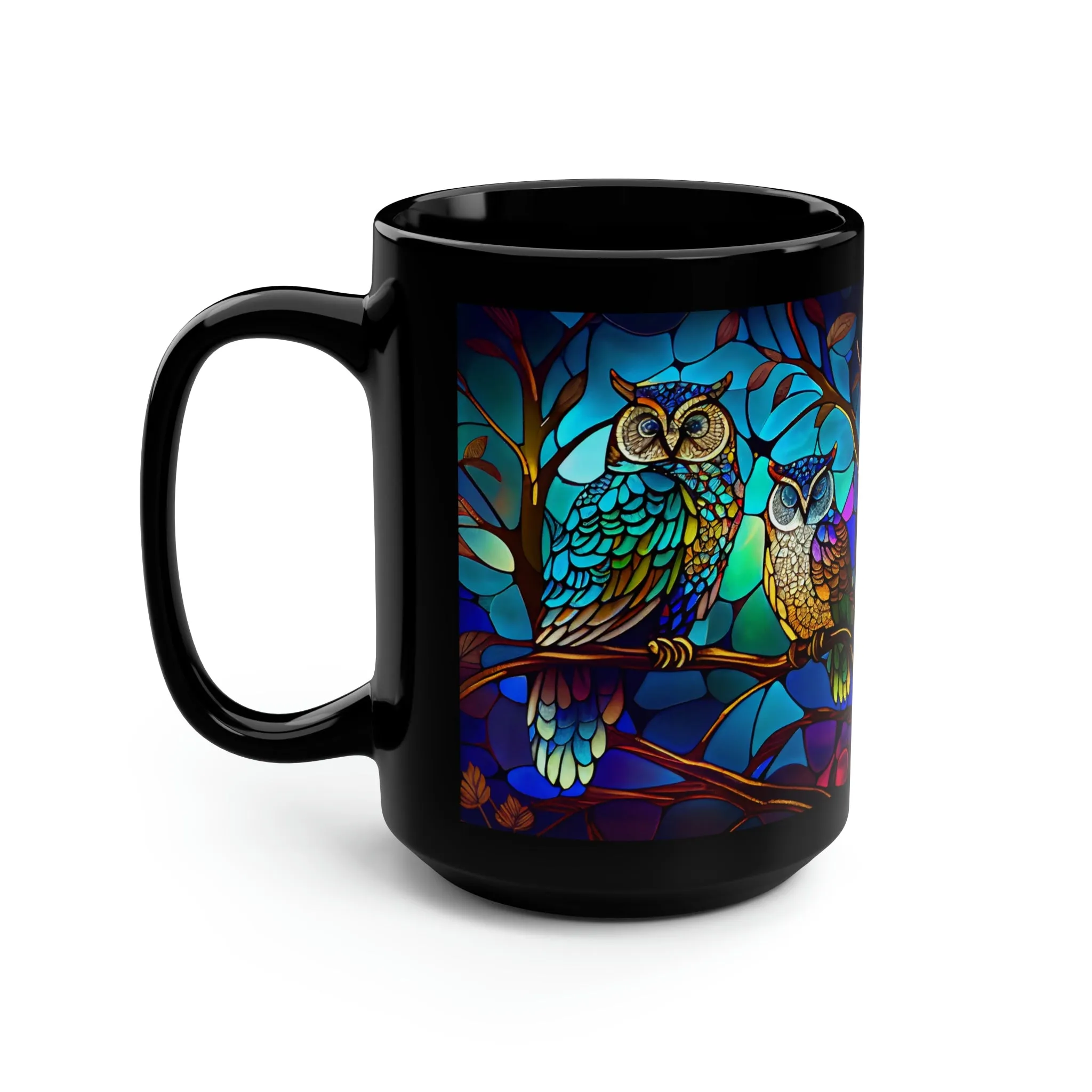 Stained Glass Owl 03 - Black Mug 15oz