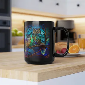 Stained Glass Owl 03 - Black Mug 15oz