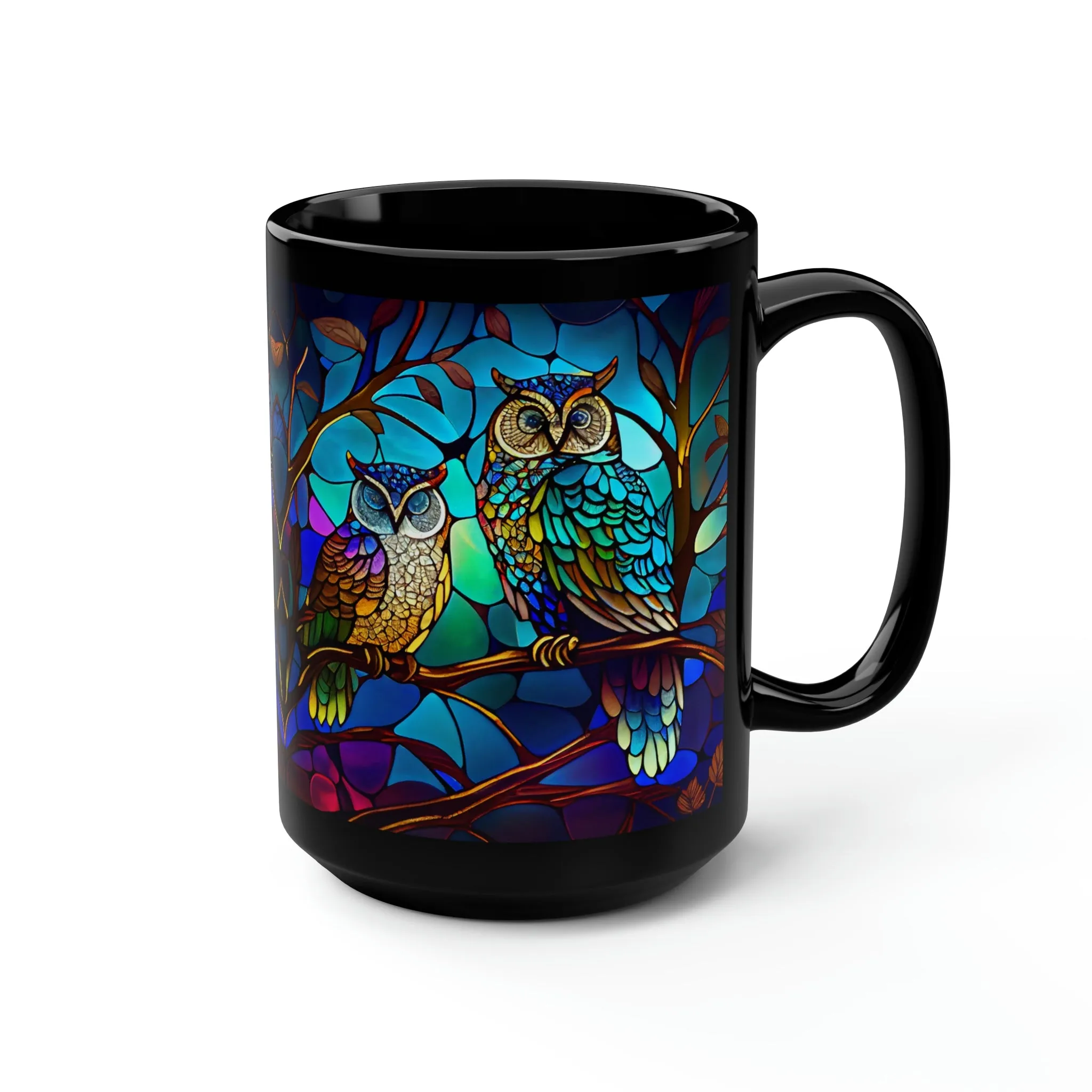 Stained Glass Owl 03 - Black Mug 15oz