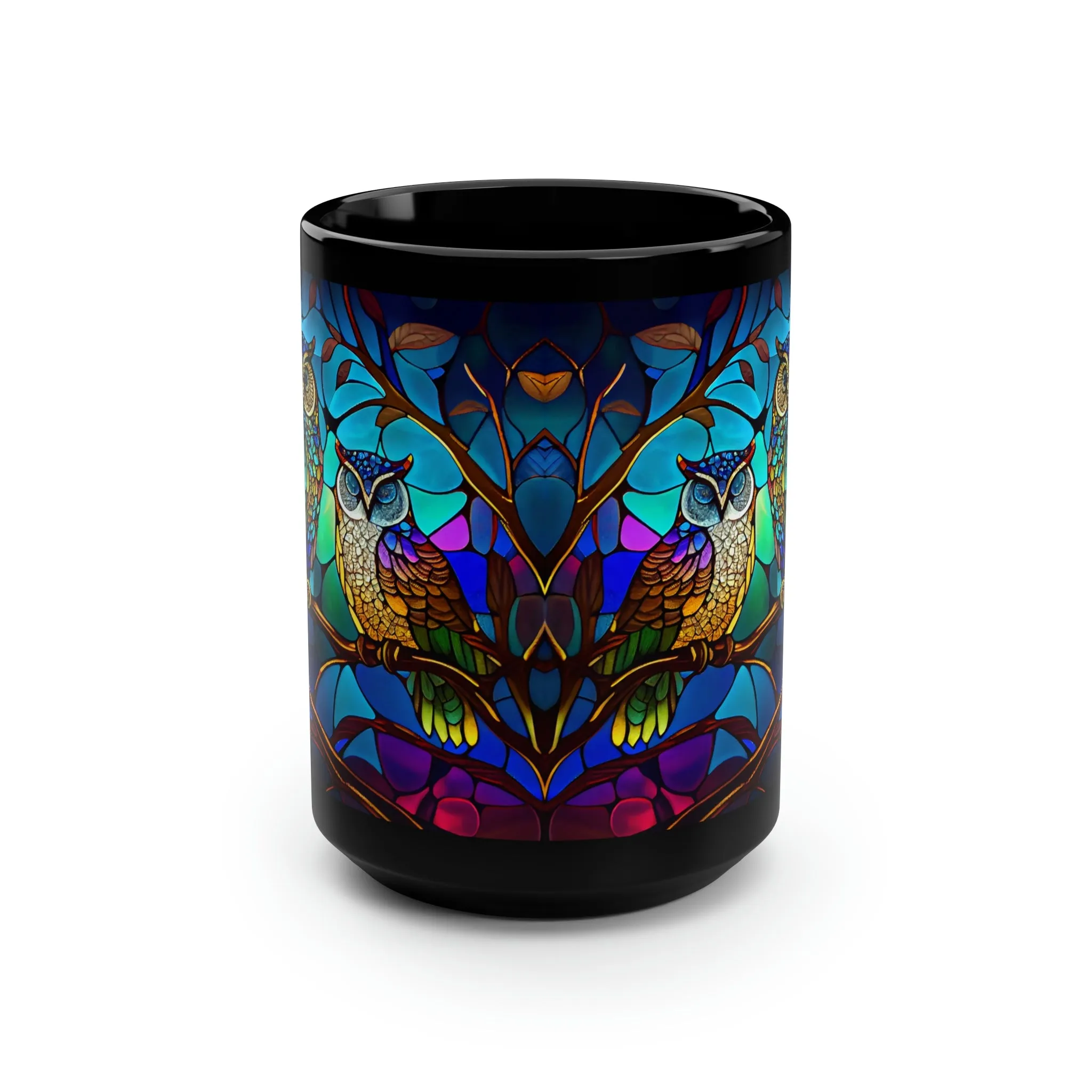 Stained Glass Owl 03 - Black Mug 15oz