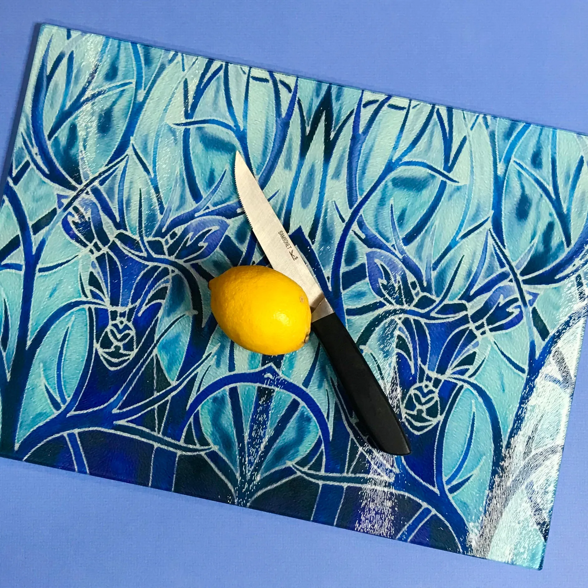 Sunset Red Glass Chopping Board - Elephant Family Trivet - Gold Pot Stand - Heat Proof Table Top Saver - Decorative Platter