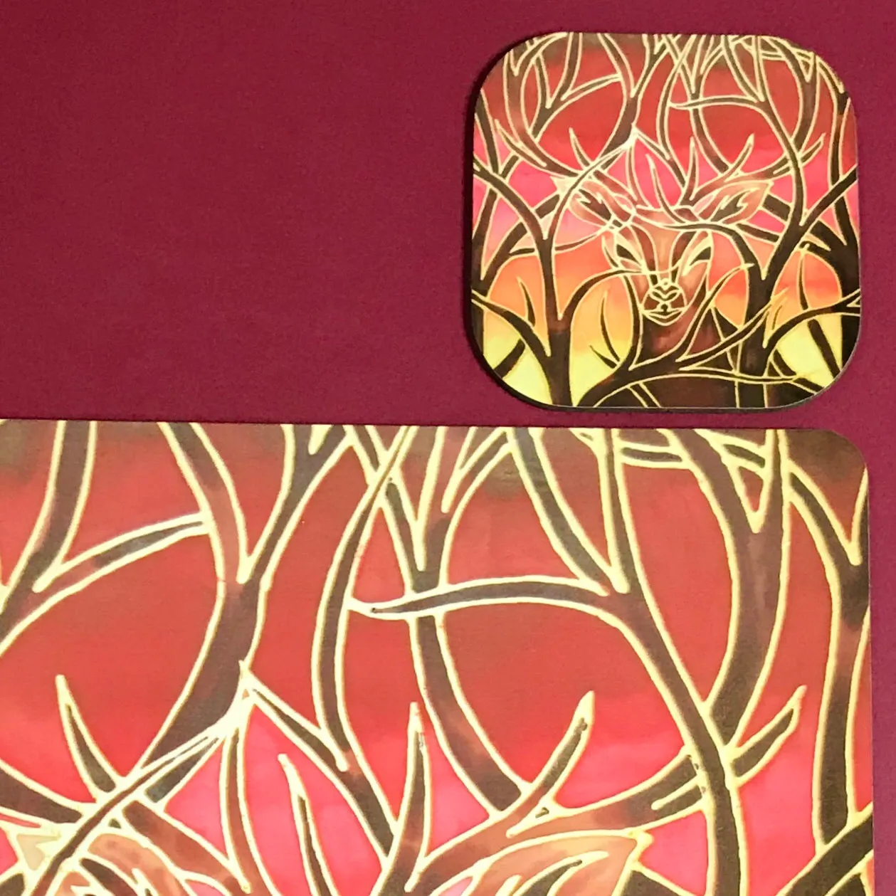 Sunset Red Glass Chopping Board - Elephant Family Trivet - Gold Pot Stand - Heat Proof Table Top Saver - Decorative Platter