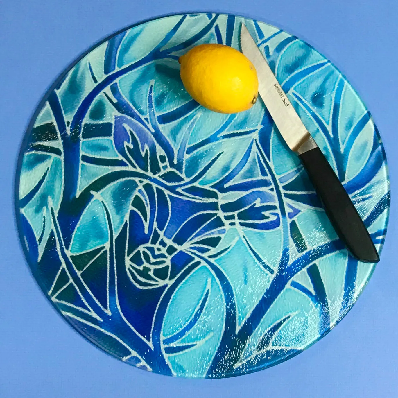 Sunset Red Glass Chopping Board - Elephant Family Trivet - Gold Pot Stand - Heat Proof Table Top Saver - Decorative Platter