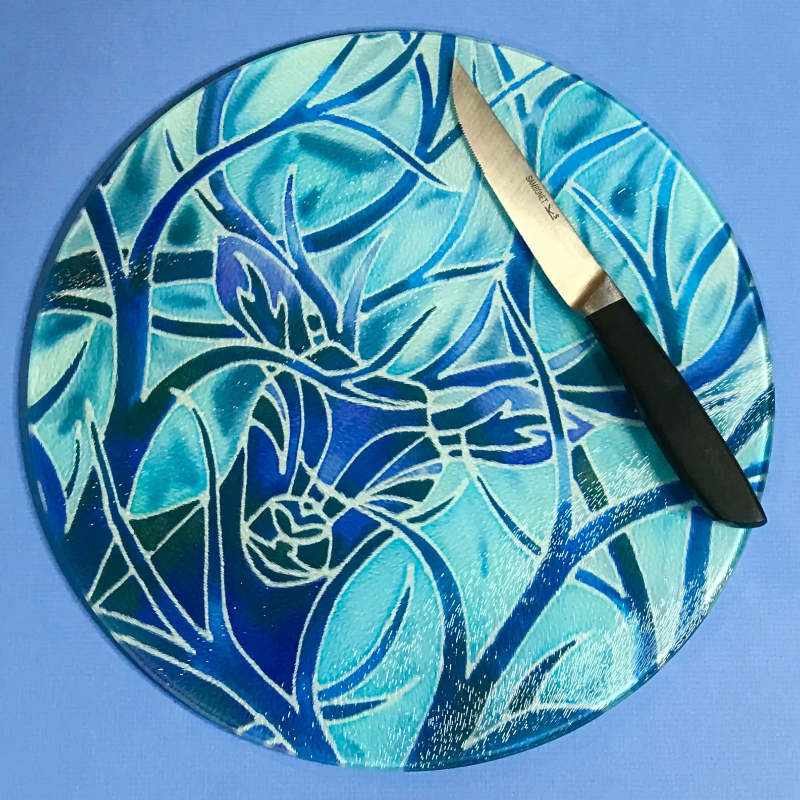 Sunset Red Glass Chopping Board - Elephant Family Trivet - Gold Pot Stand - Heat Proof Table Top Saver - Decorative Platter