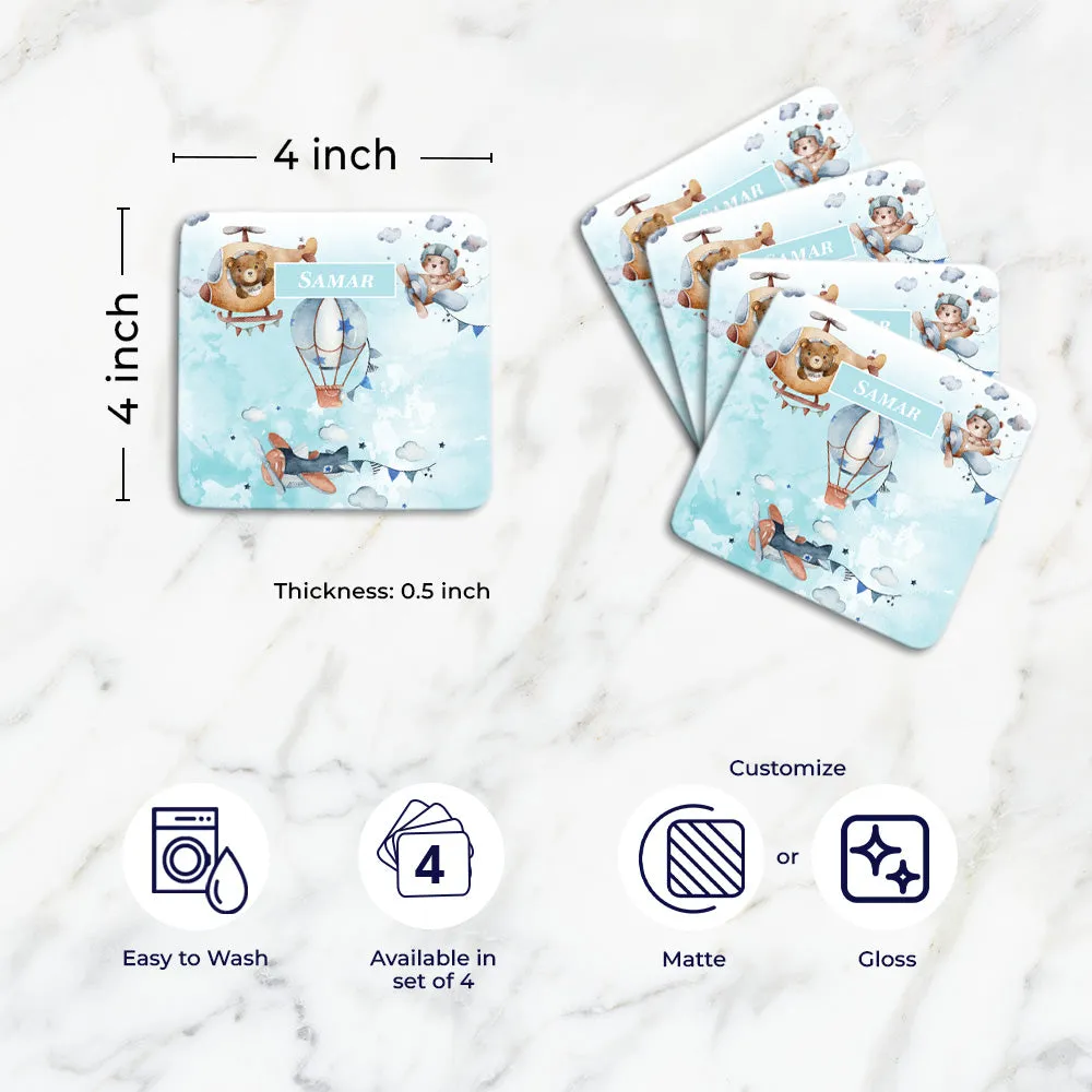 Teddy's Flight Tableware Set (kids) (4 Placemats & 4 Casters)