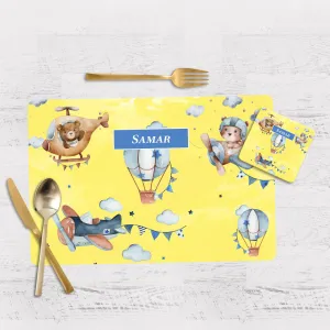 Teddy's Flight Tableware Set (kids) (4 Placemats & 4 Casters)