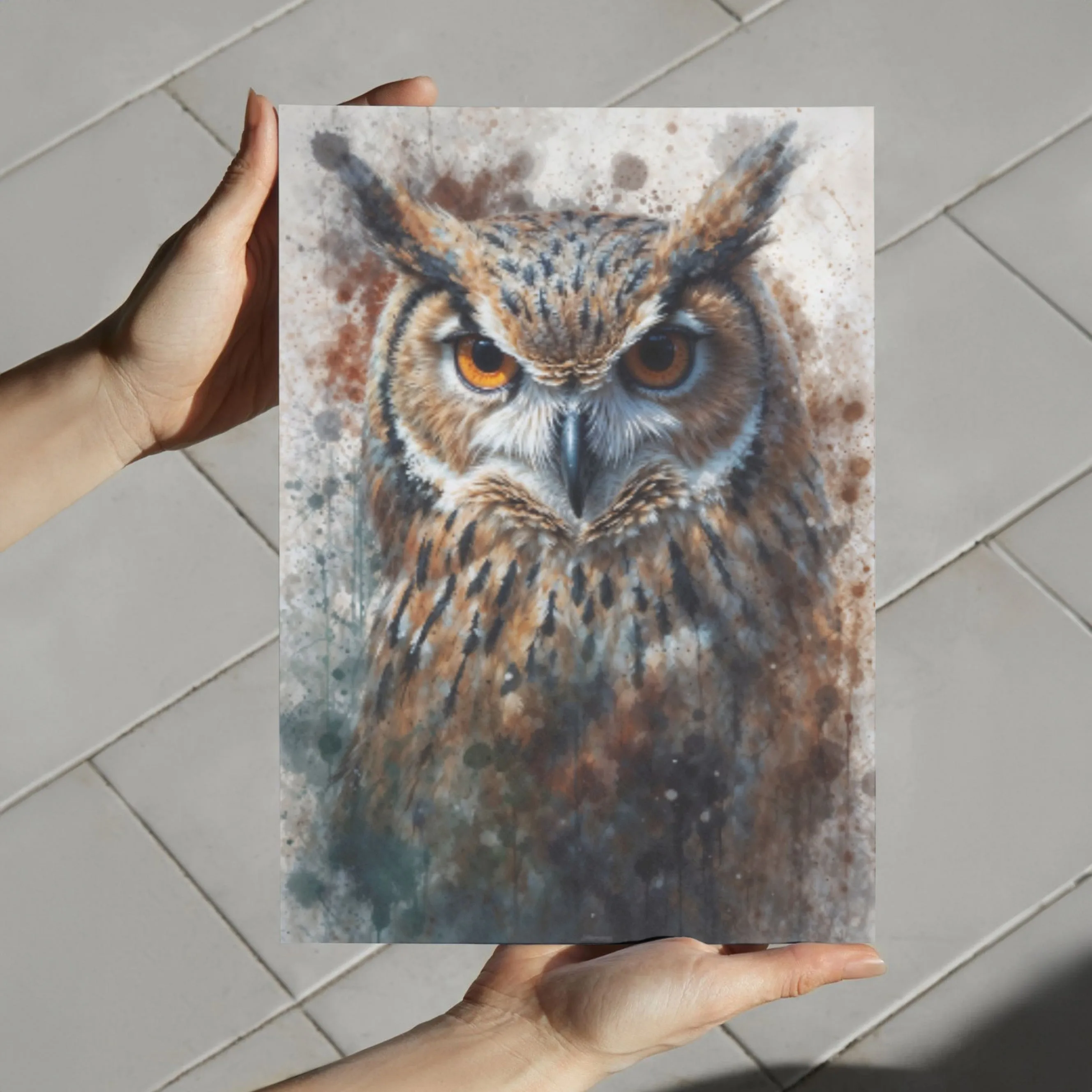 Textured Watercolor Matte Posters -  Watercolor Owl Illustration