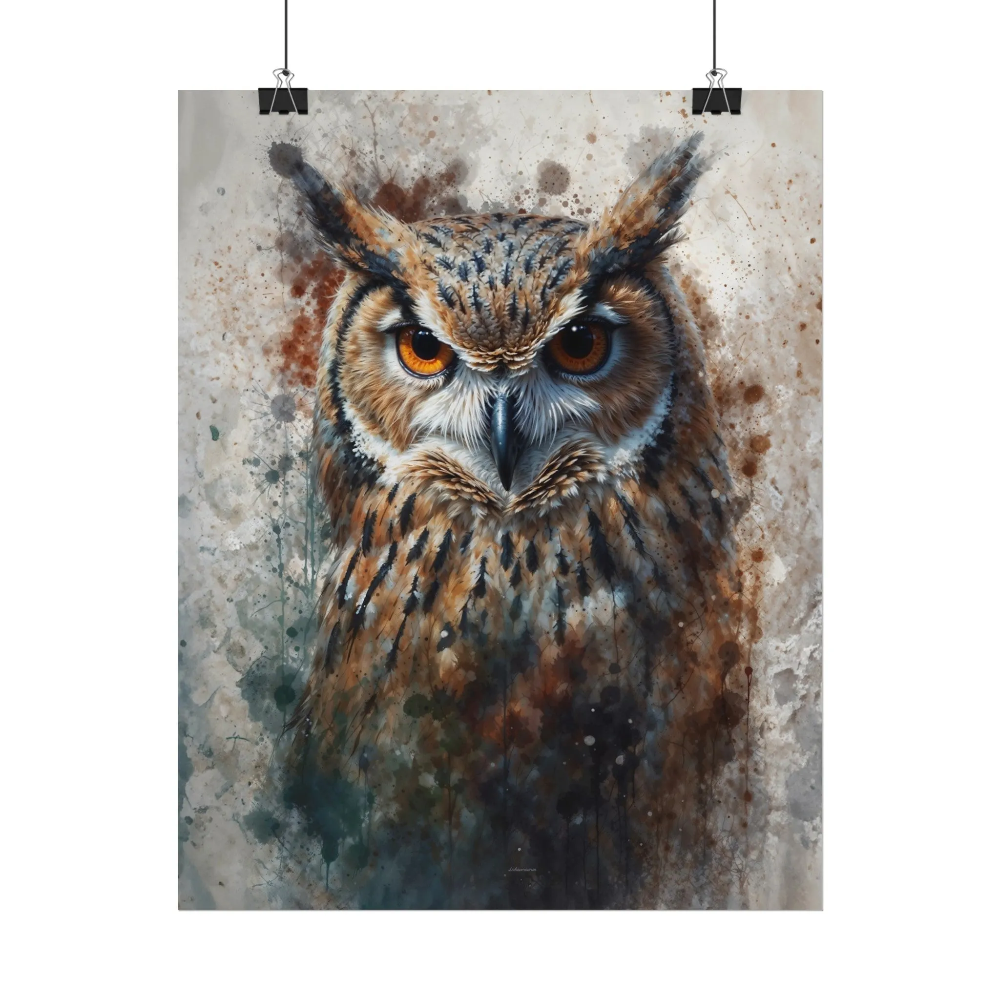 Textured Watercolor Matte Posters -  Watercolor Owl Illustration
